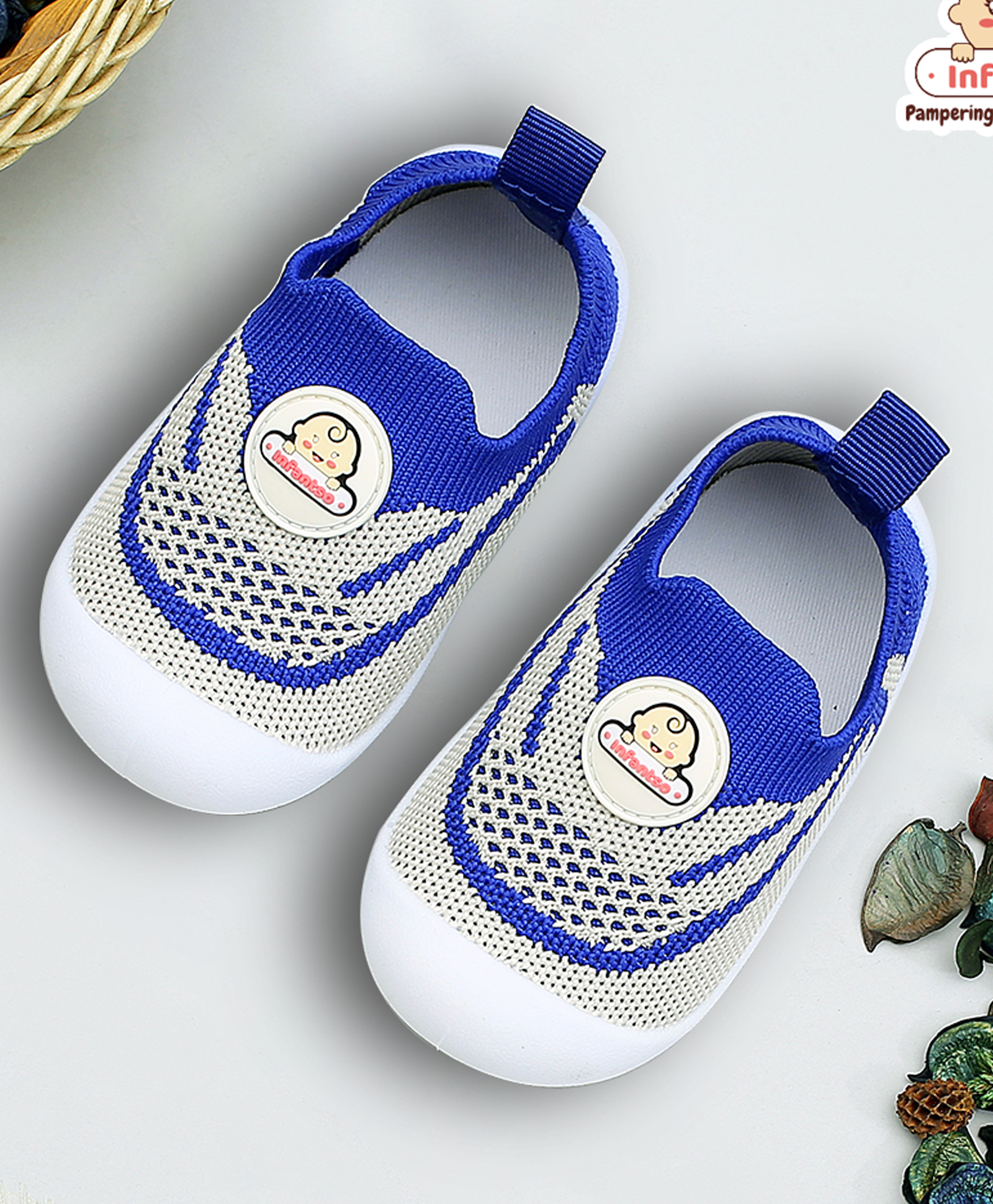 Infantso Knit Kicks Anti-Skid Cotton Socks Shoes with Rubber Sole for Walking Babies & Toddlers - Blue-image-42