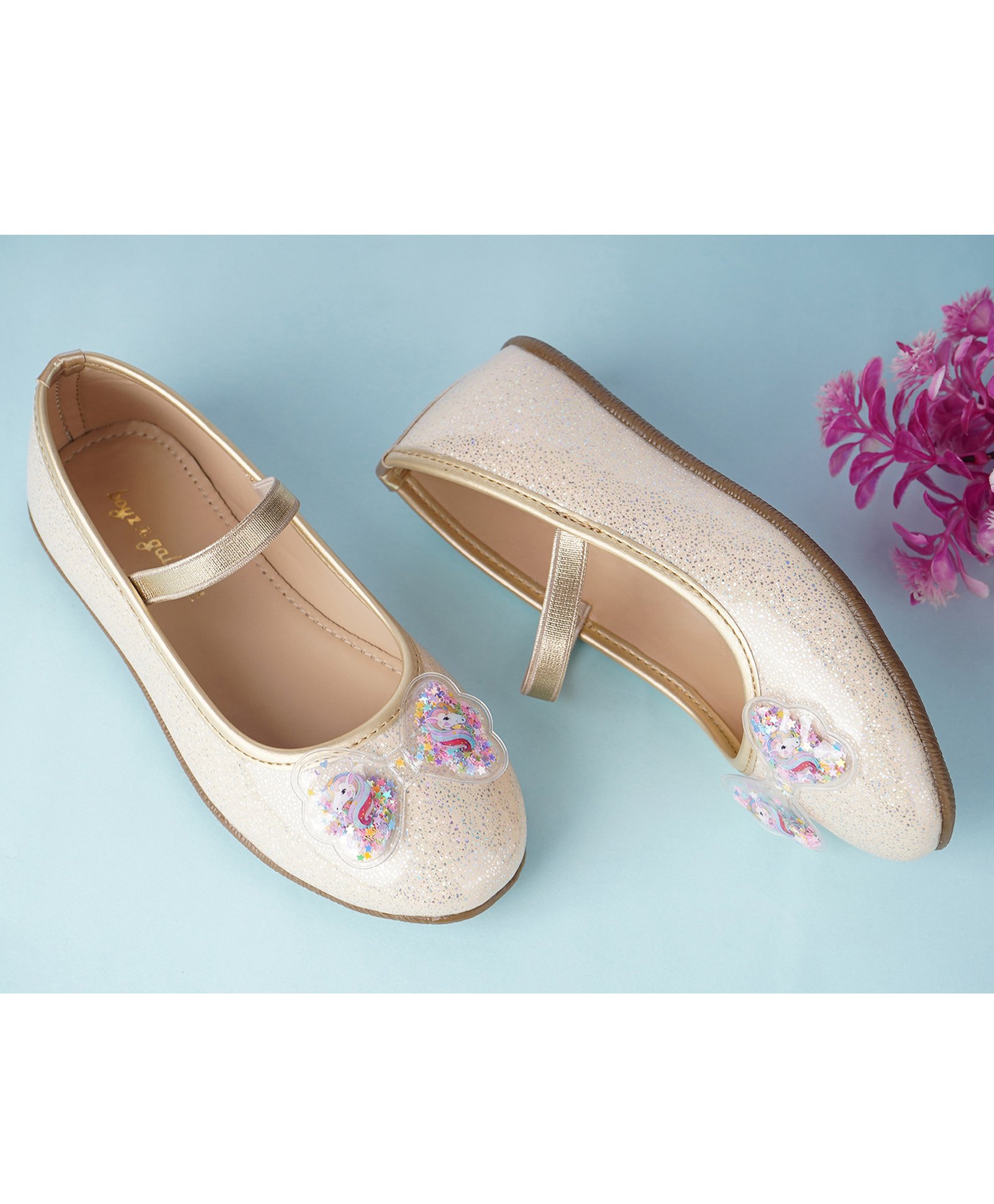 boyz n galz Shimmer Bow Applique Detailed Ballerinas - Cream-image-44