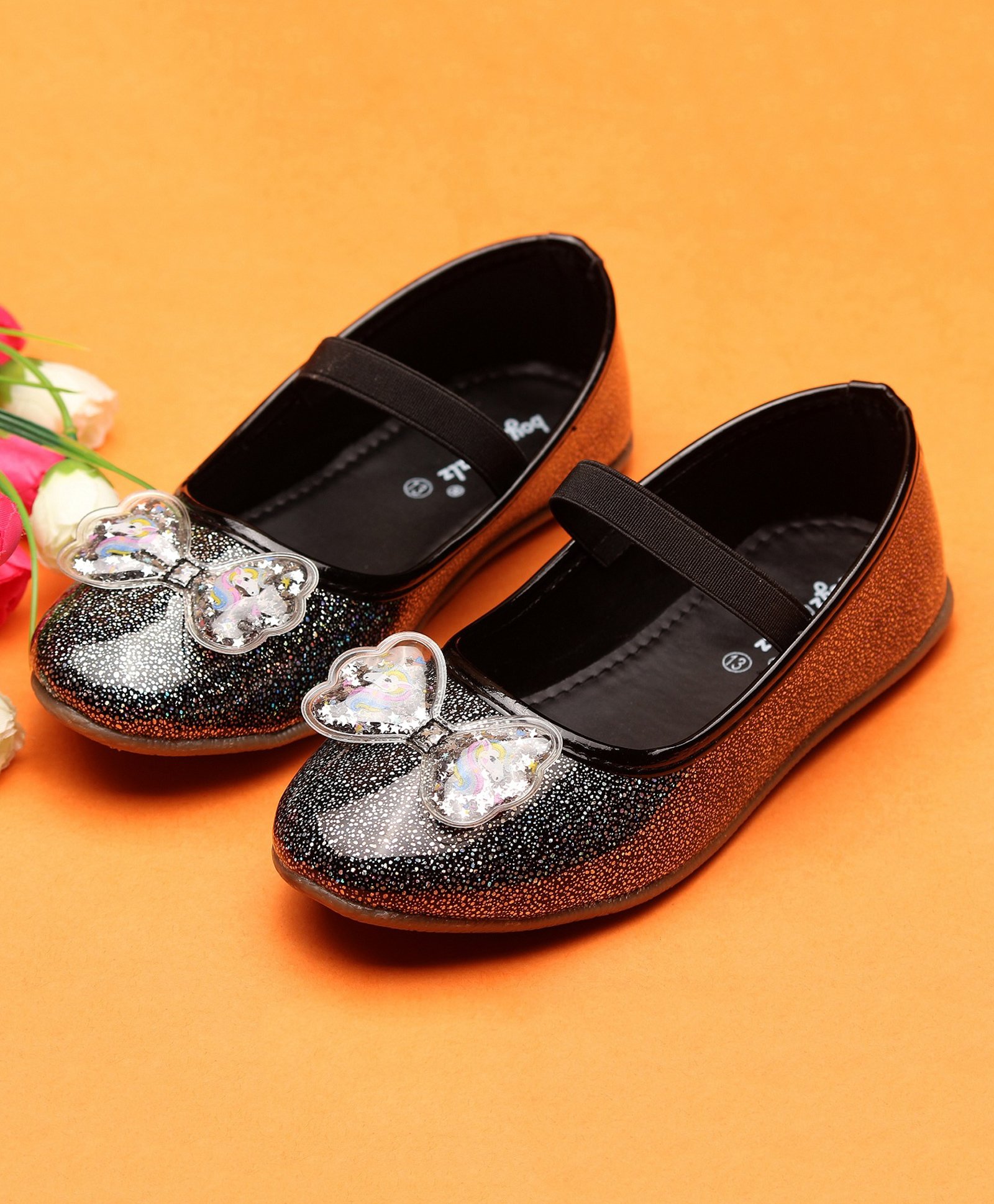 boyz n galz Shimmer Bow Applique Detailed Ballerinas - Black-image-16