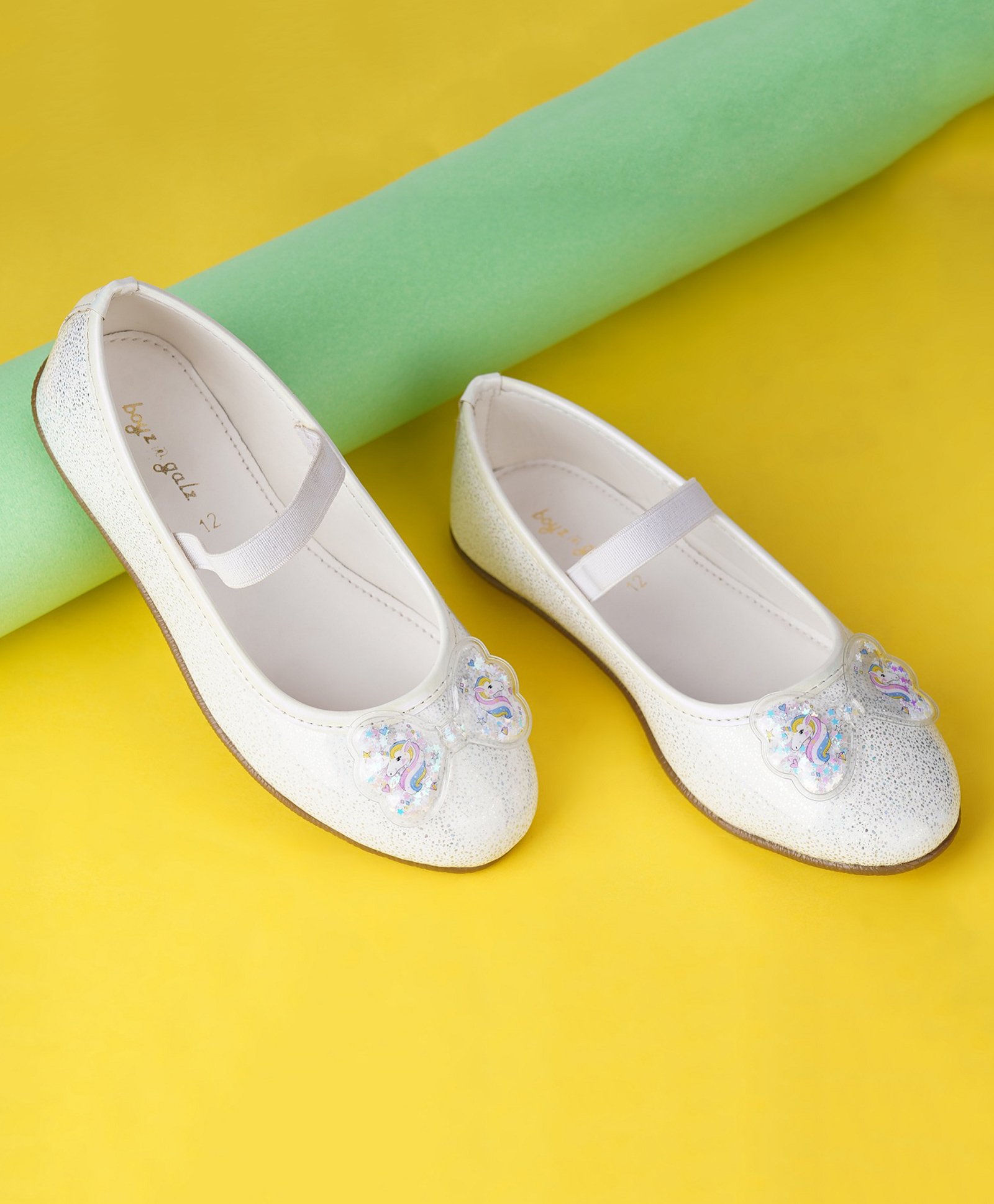 boyz n galz Shimmer Bow Applique Detailed Ballerinas - White-image-23