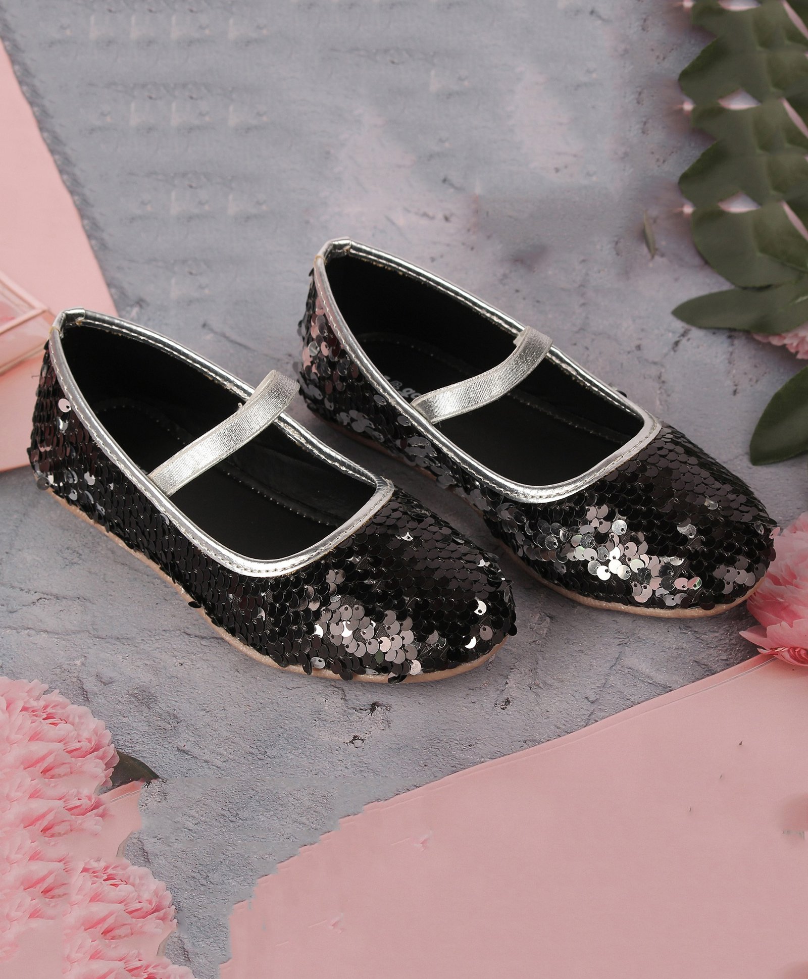 boyz n galz Reversible Sequin Embellished Ballerinas - Black-image-38