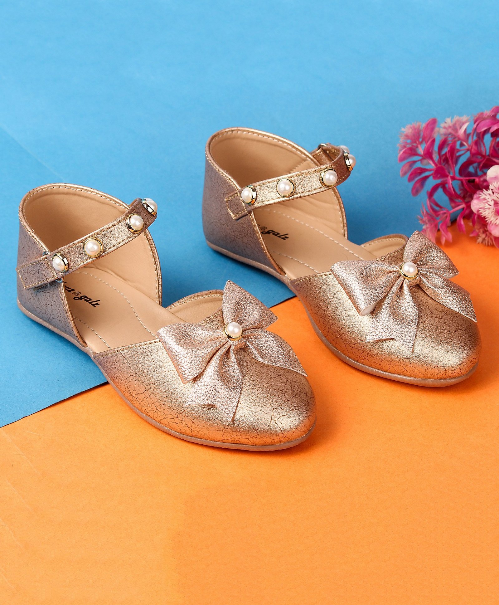 boyz n galz Shimmer Bow Applique Detailed Ballerinas - Rose Gold-image-40