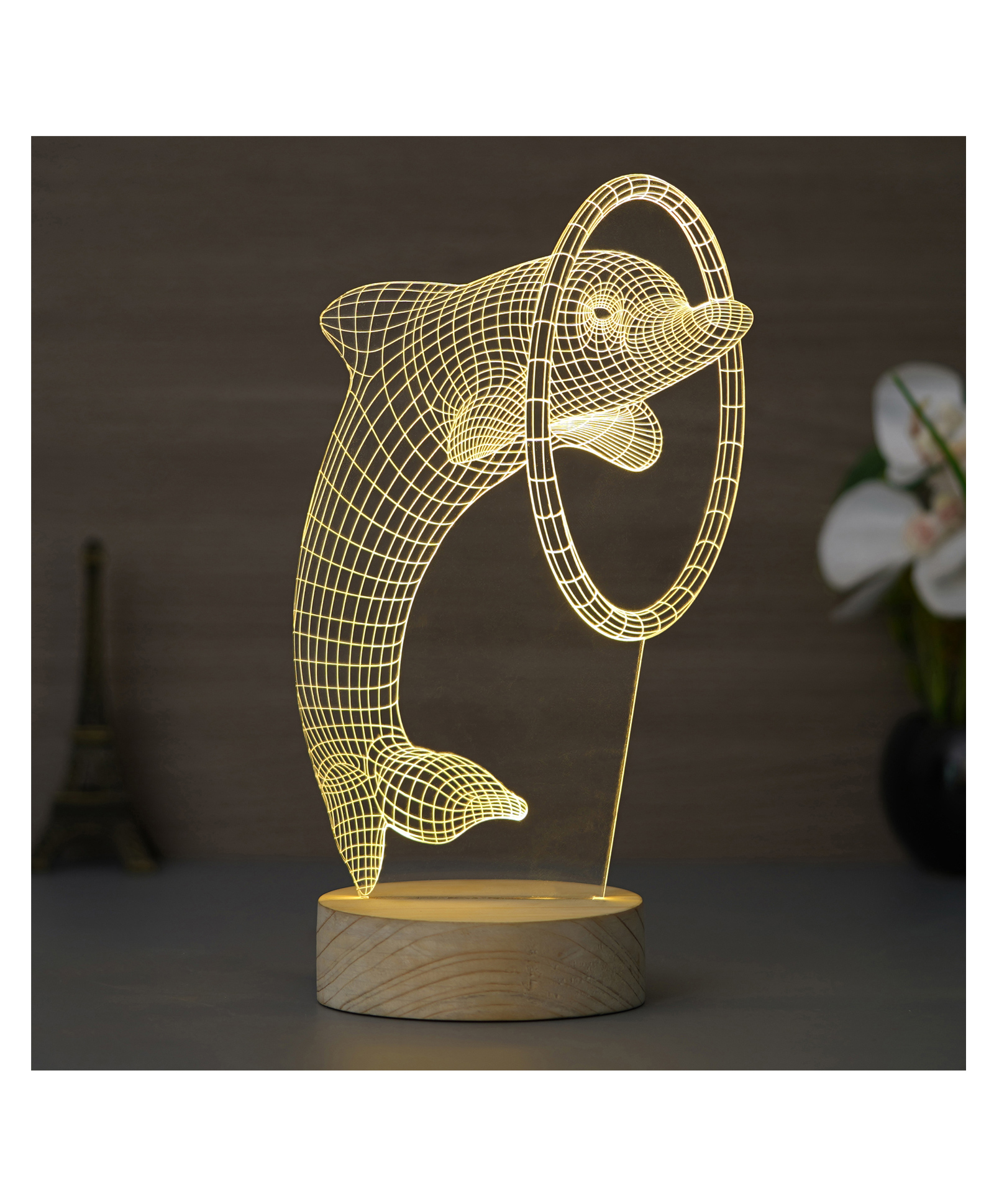 eCraftIndia Dolphin Design Carved on Acrylic & Wood Base Night Lamp-picture-10