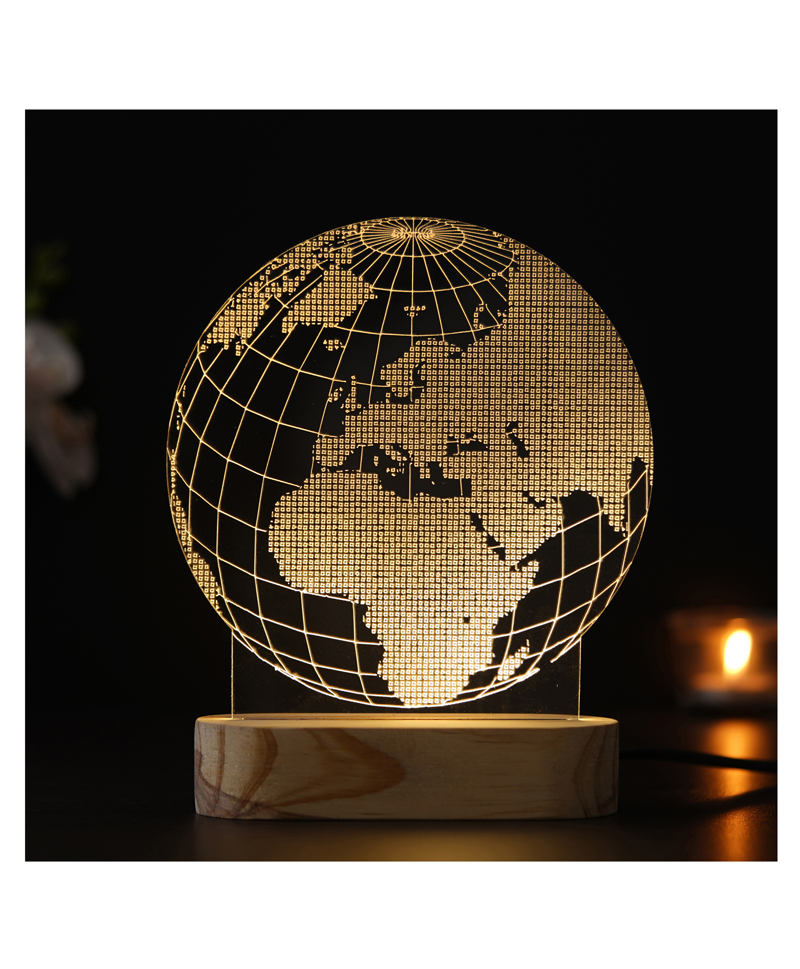 eCraftIndia Acrylic & Wooden Base Golden Globe Design Decorated Table Night Lamp-image-3