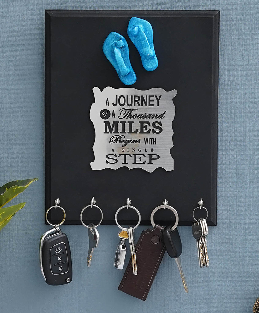 eCraftIndia "A Journey Of A Thousand Miles Begins With A Single Step" Motivational Quote 5 Hooks Wooden Key Holder-picture-18