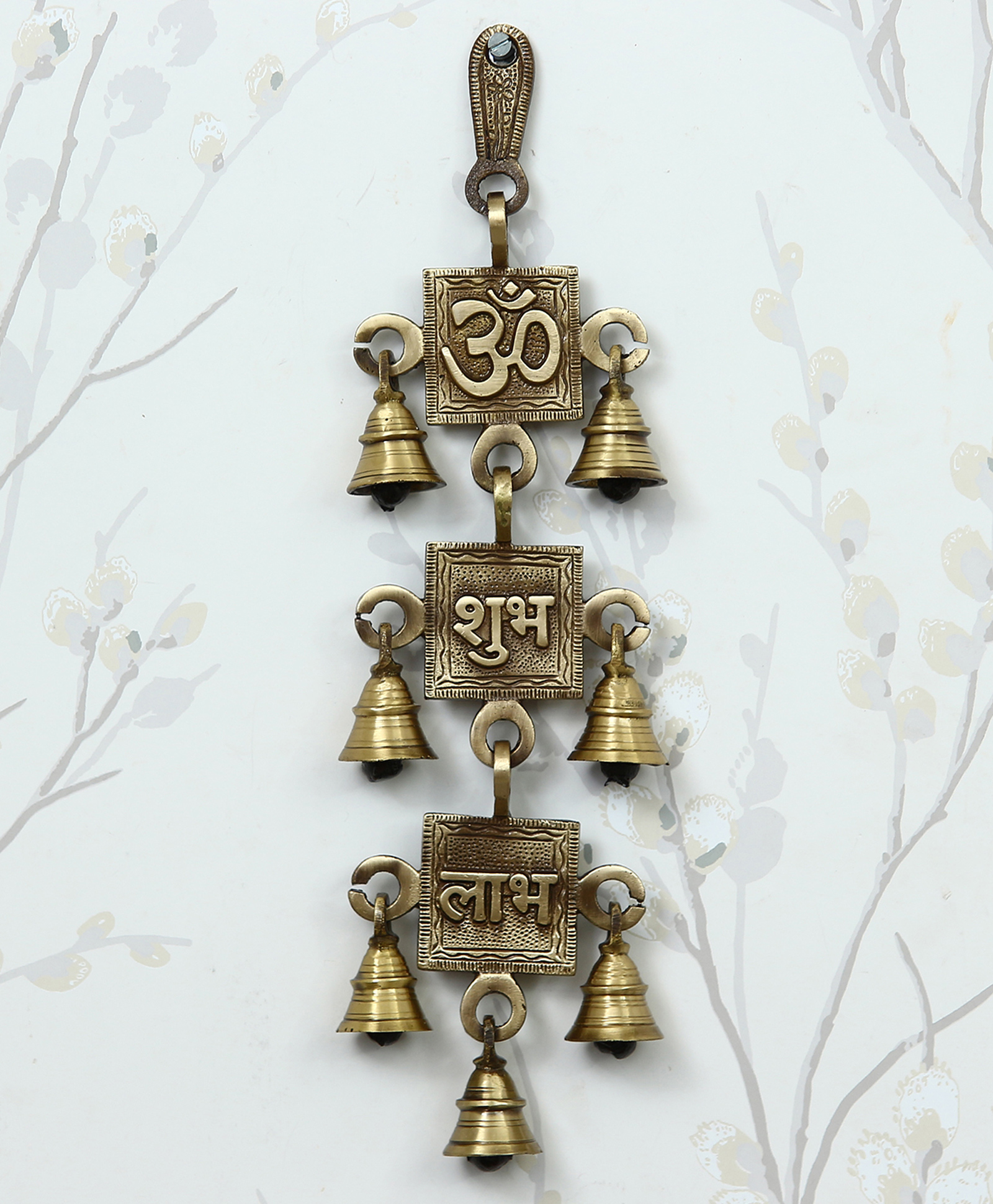 eCraftIndia Om Shubh Labh Brass Wall Hanging Bells-image-31