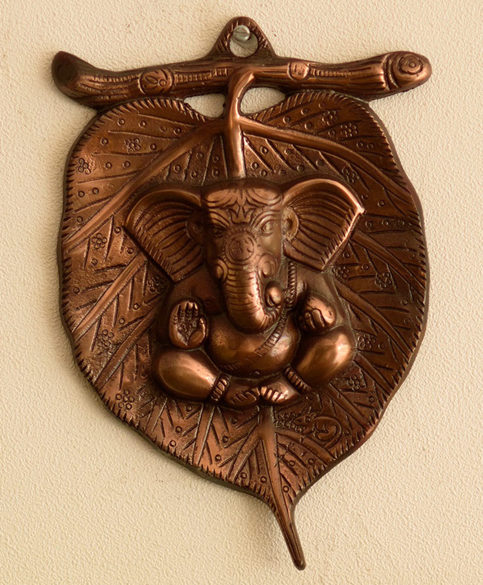 eCraftIndia Brown Metal Lord Ganesha On Leaf Wall Hanging-picture-12