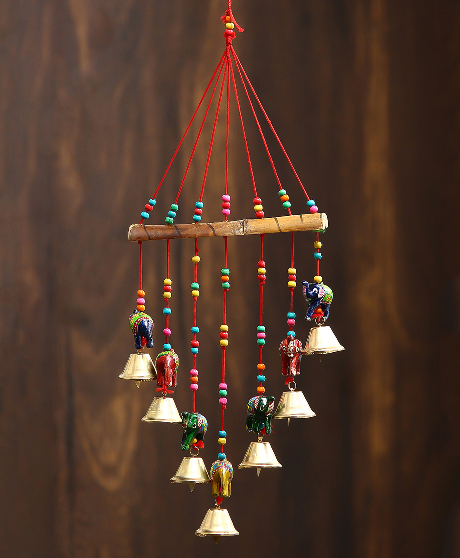 eCraftIndia Handcrafted Decorative Elephant Wall/Door/Window Hanging Bells-picture-12
