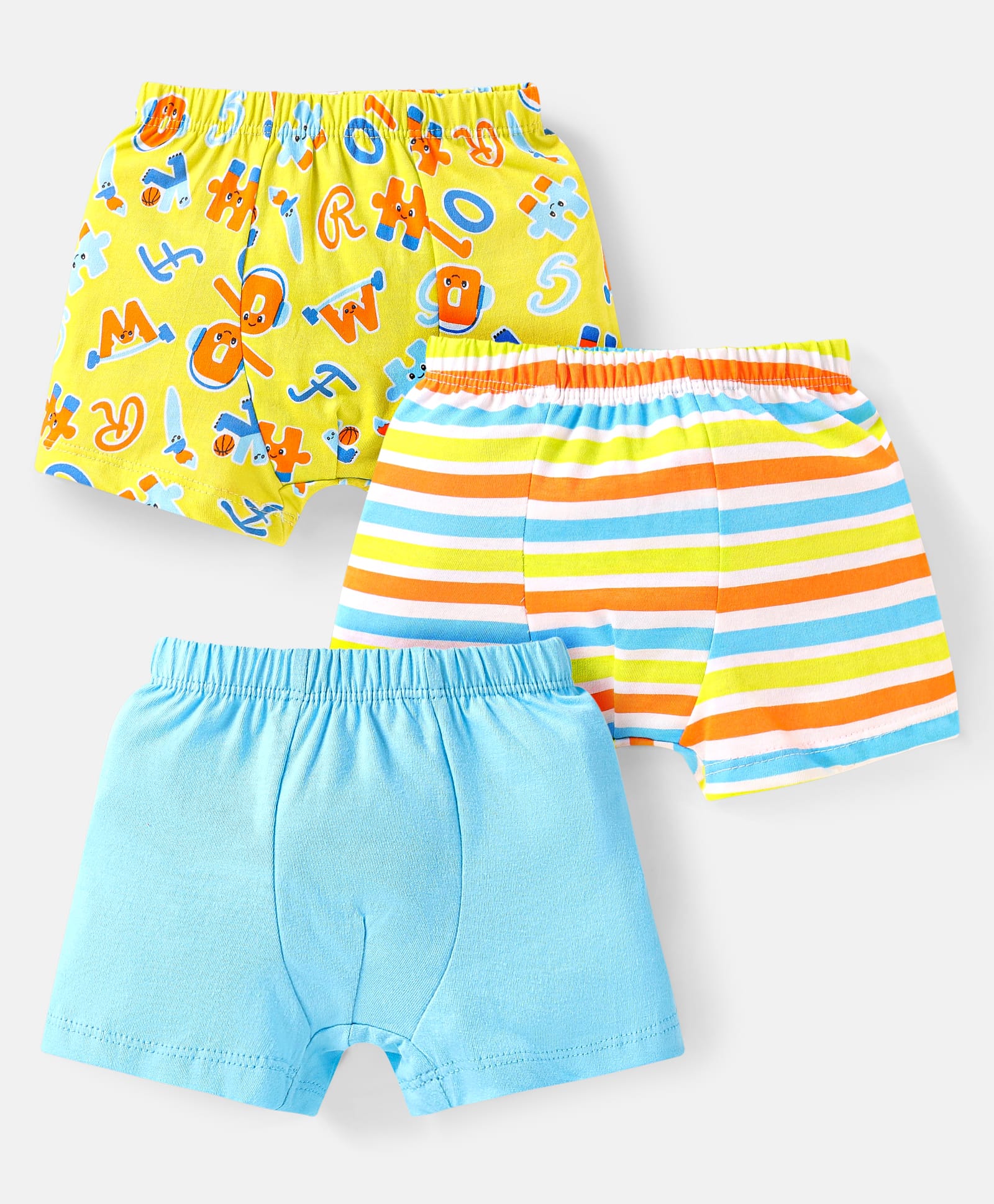 Babyhug 100% Cotton Knit Trunks With Stripes & Alphabet Print Pack of 3 - Blue & Yellow-image-47