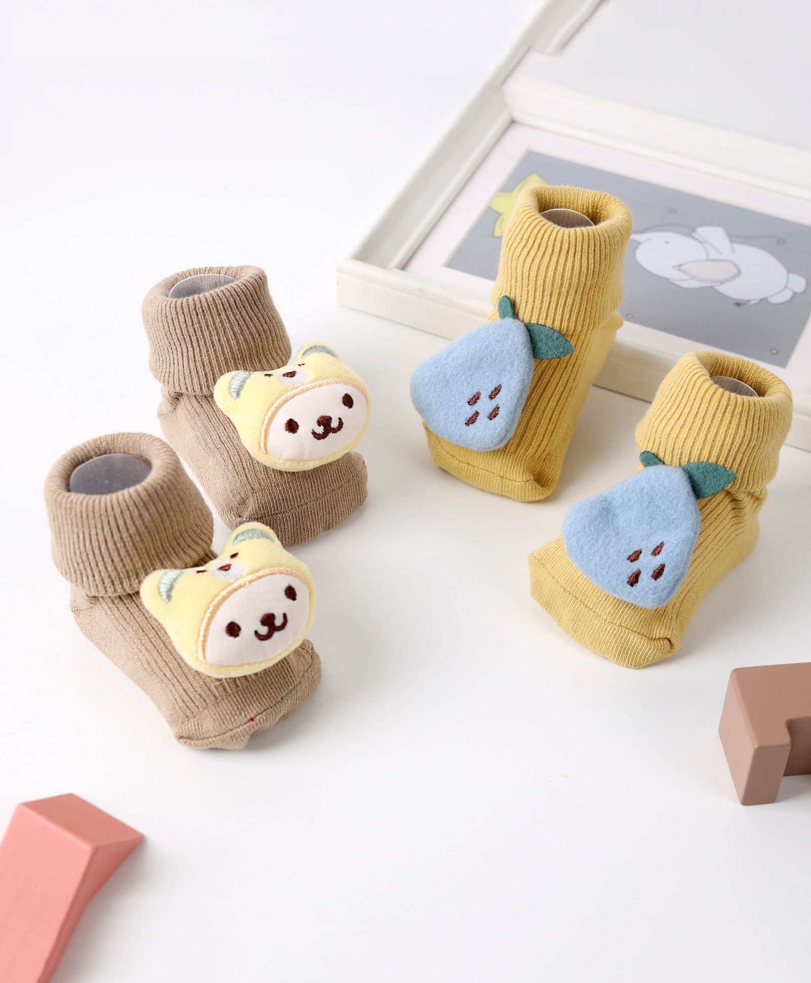 Kicks & Crawl Pack Of 2 Bear Buddy Socks - Yellow & Brown-image-4
