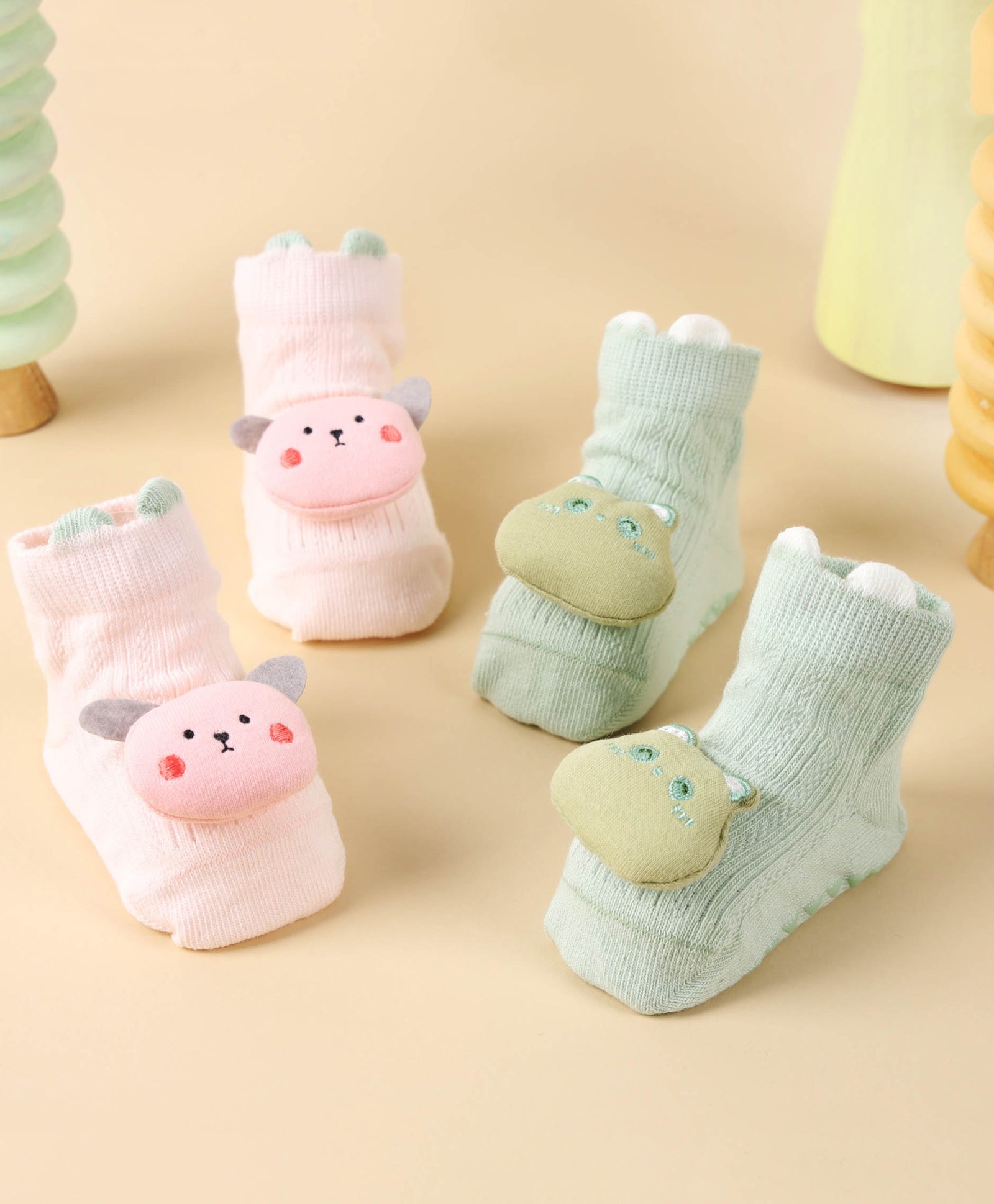 Kicks & Crawl Pack Of 2 Froggy Friends Socks - Peach & Grey-image-25