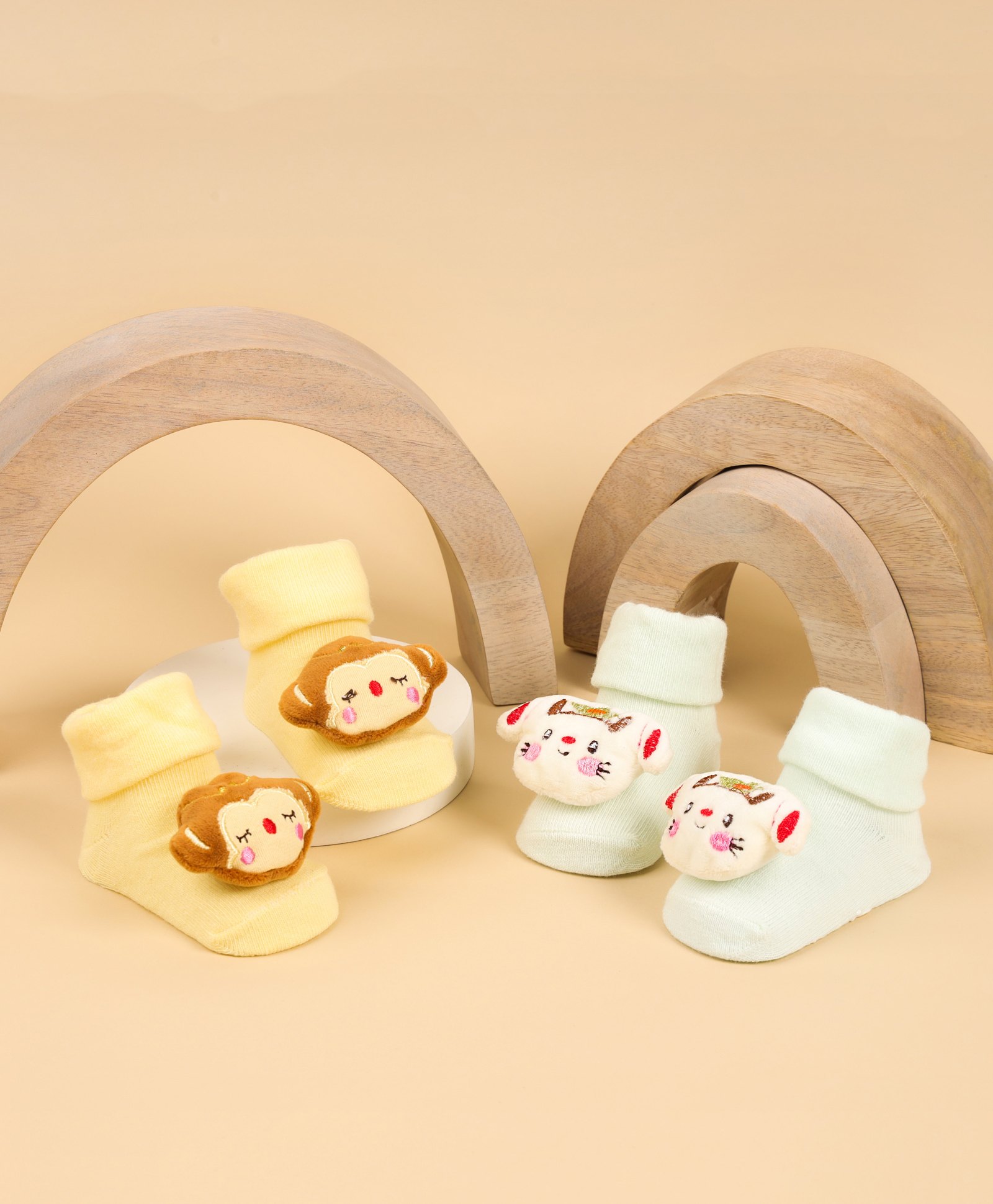 Kicks & Crawl Pack Of 2 Monkey Friends Socks - Yellow-image-46
