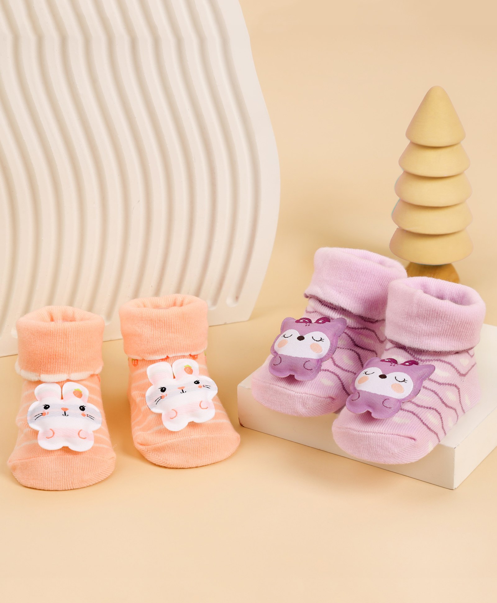 Kicks & Crawl Pack Of 2 Whiskers & Ears Socks - Peach & Purple-image-45