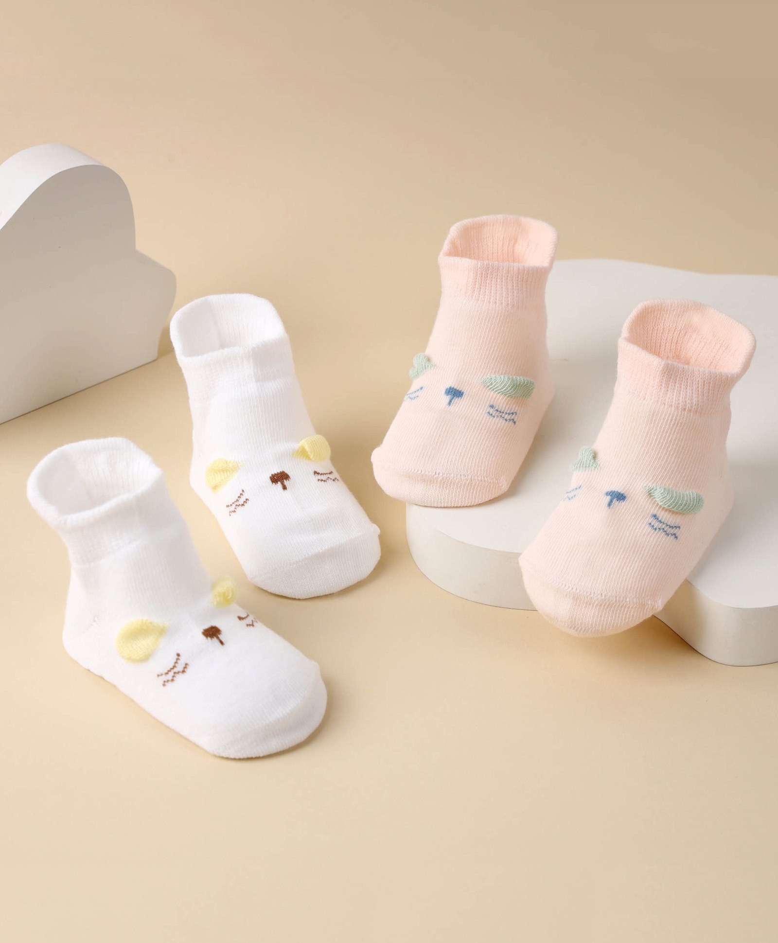Kicks & Crawl Pack Of 2Whisker Wonder Socks - Peach-image-3