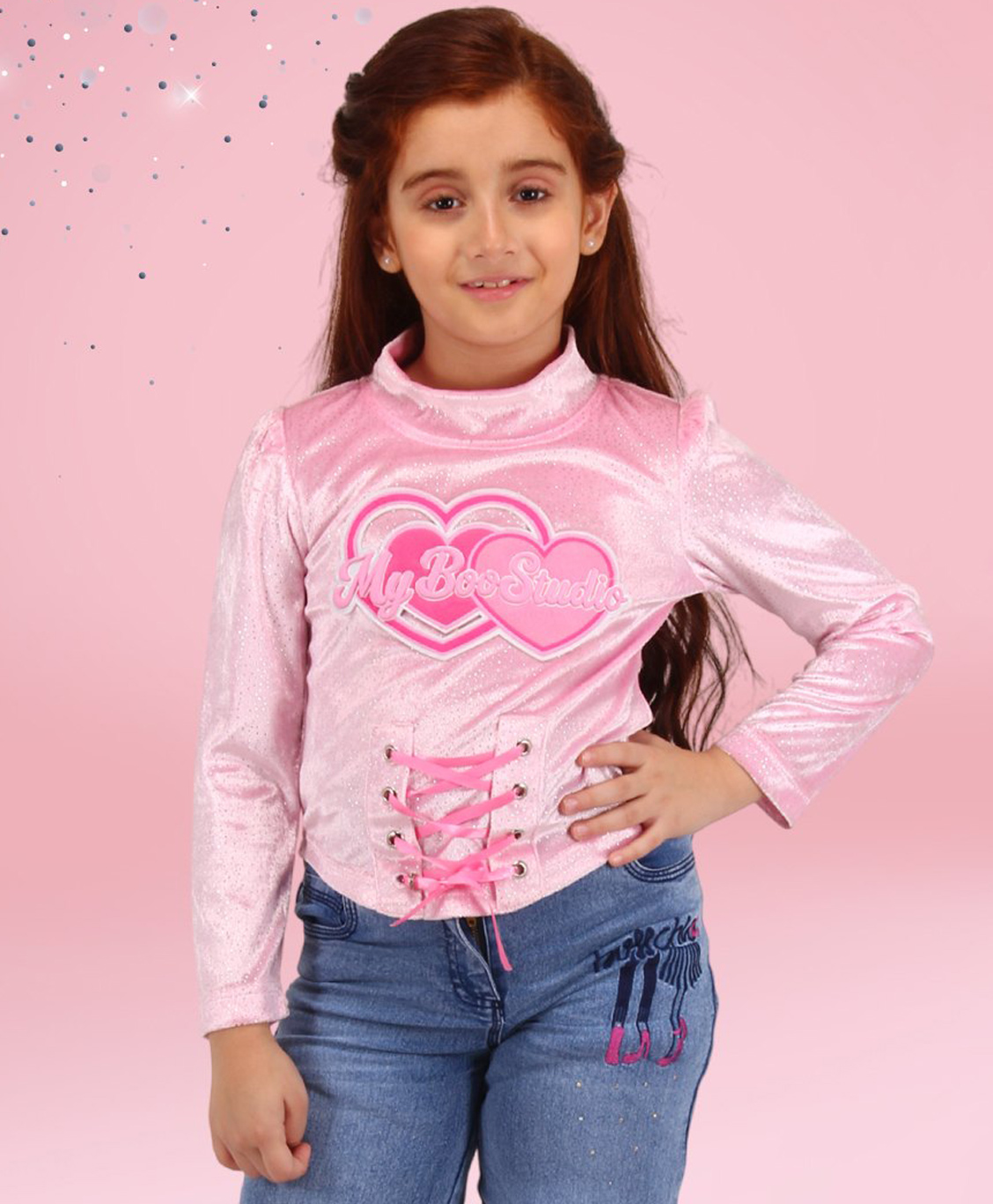Cutecumber Full Sleeves My Boo Studio Text Patch Embroidered & Shimmered Top - Pink-picture-27