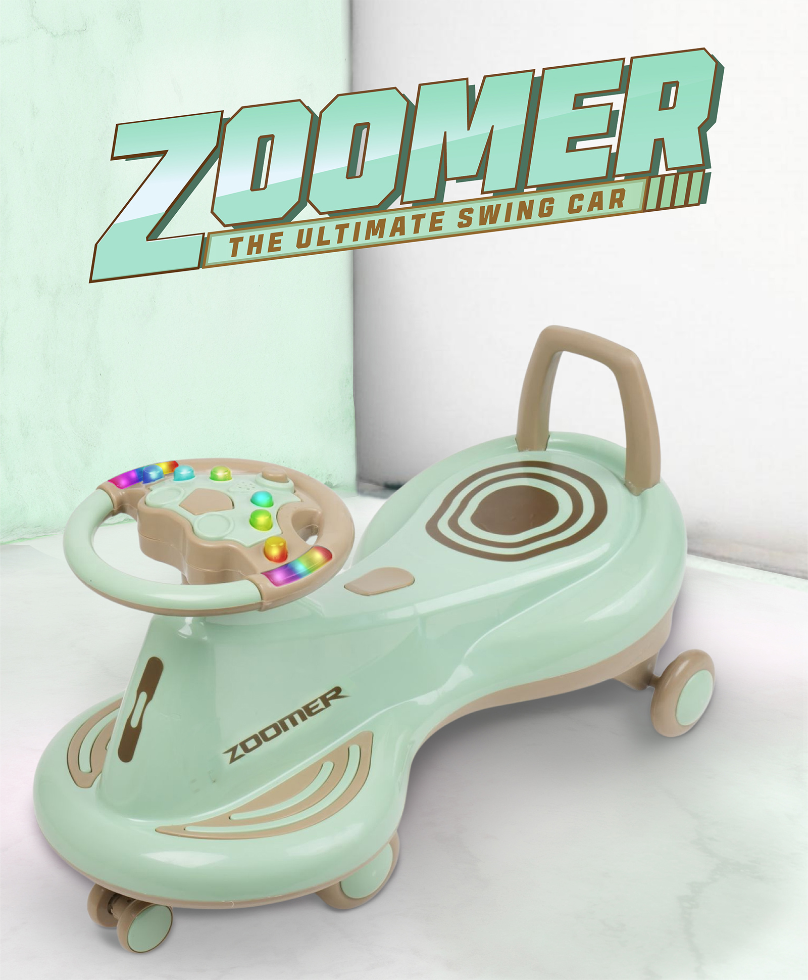 Kids Swing Car with Light & Music - Green-image-44