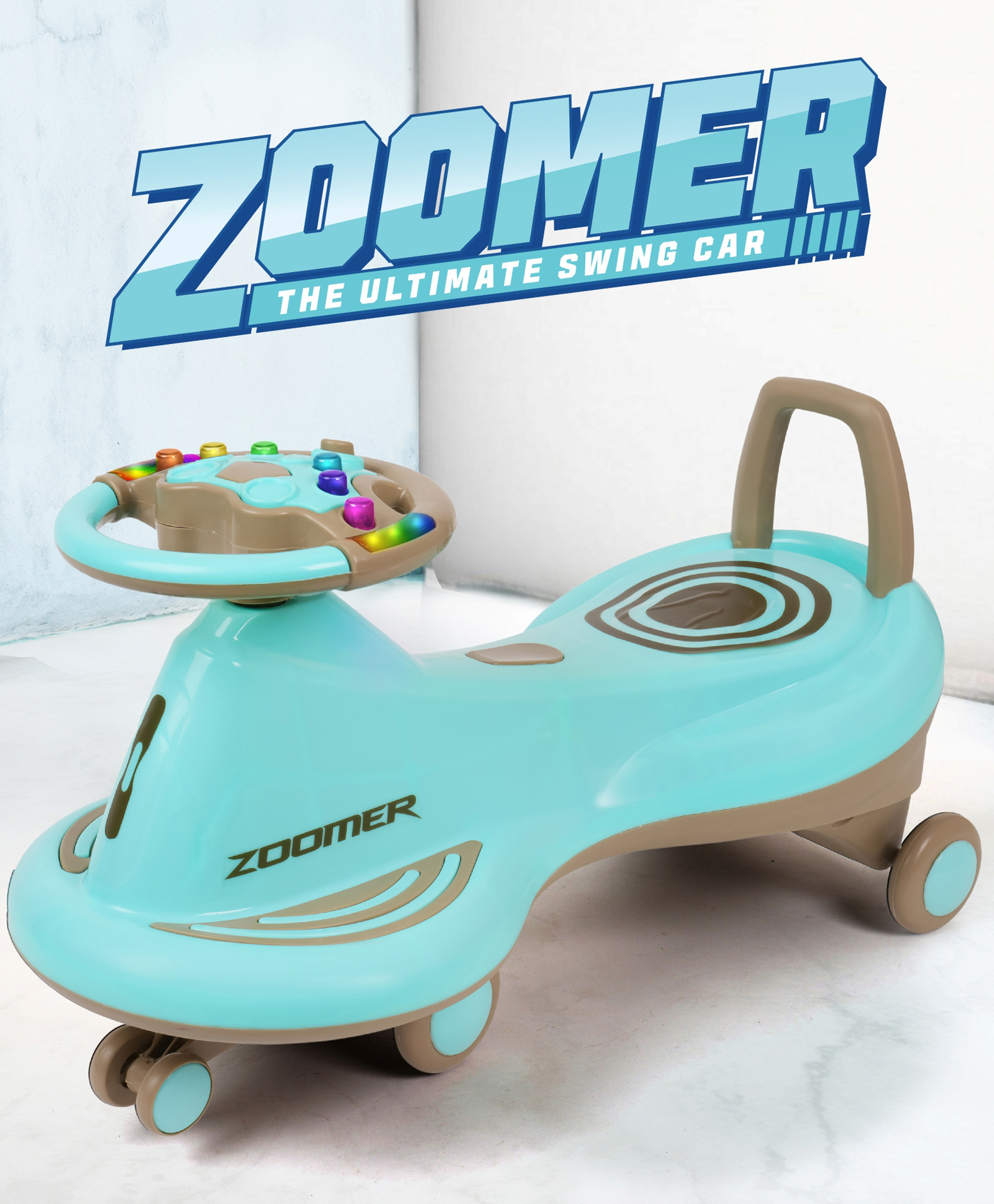 Kids Swing Car with Light & Music - Sea Green-image-45