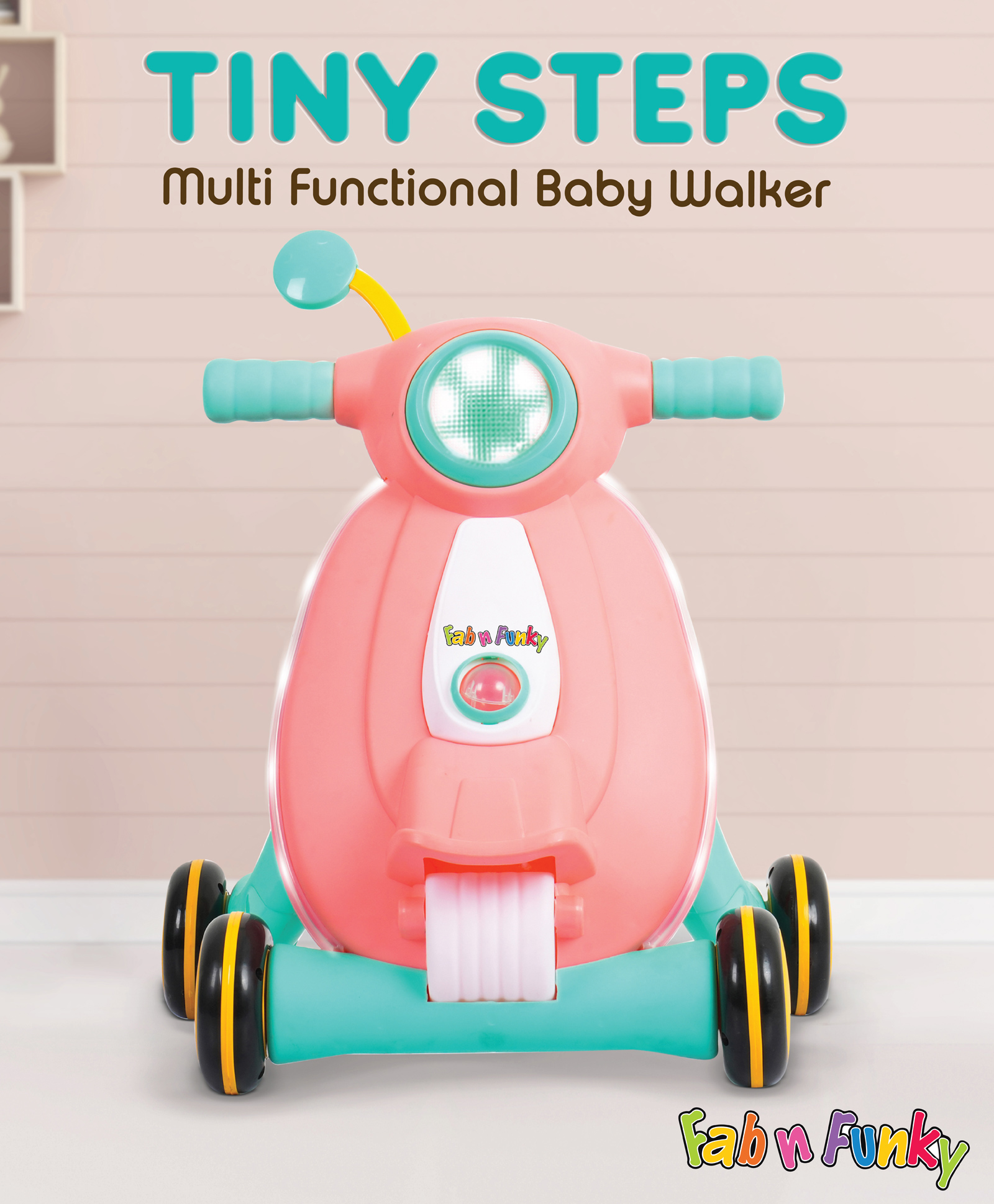 Tiny Step Baby Walker Early Education Activity Center with Lights Sounds and Ball Game Baby Push Walker - Red & Green