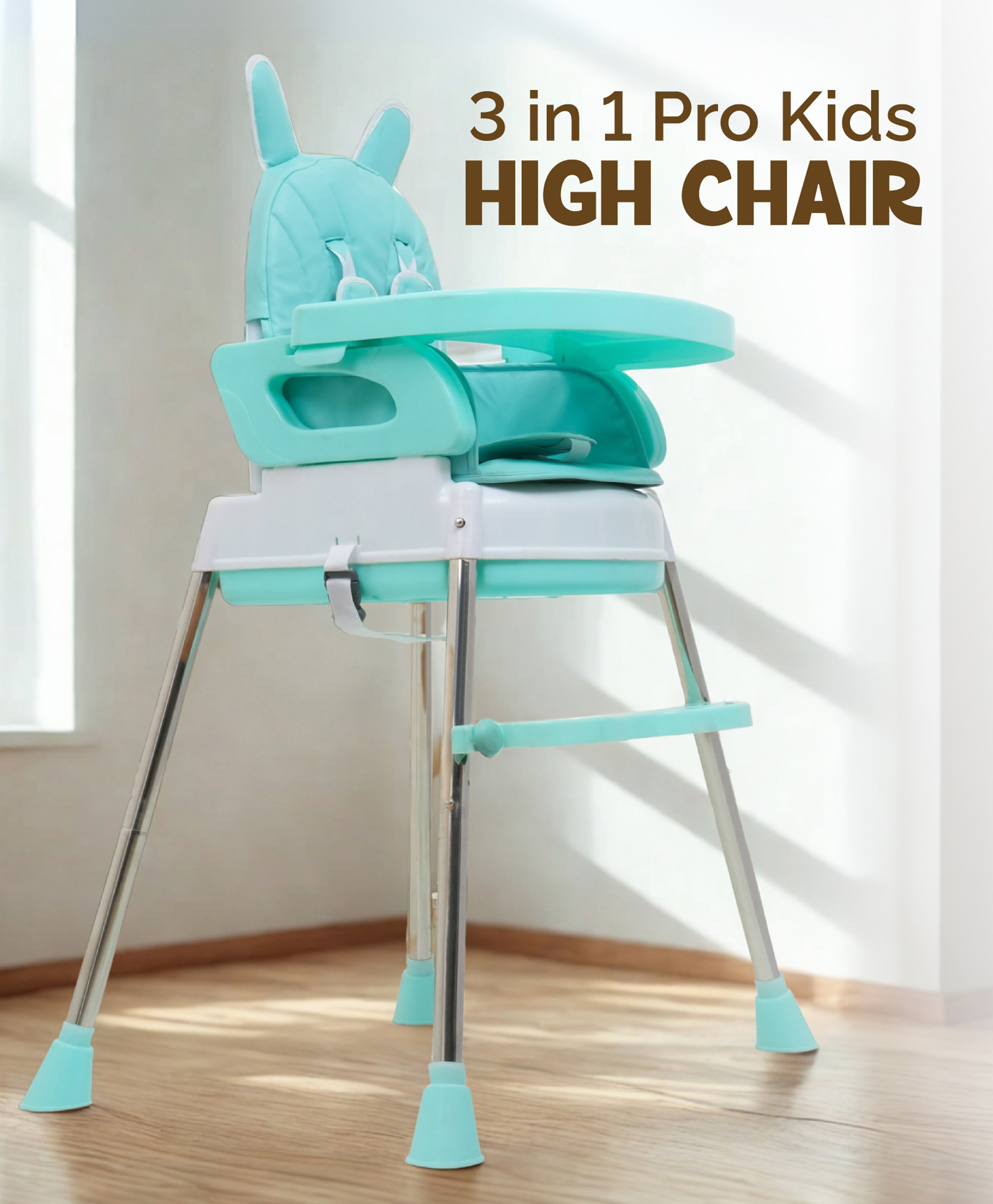 3 Point Safety Harness High Chair with Cushion - Light Blue-image-40