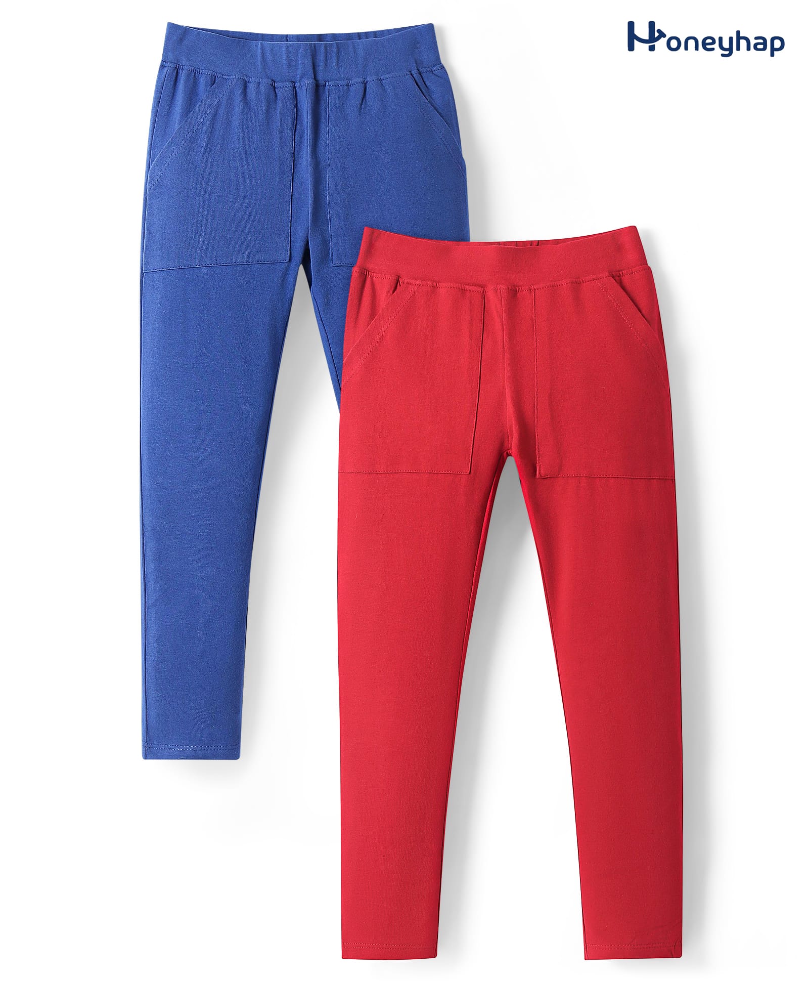 Honeyhap Premium Cotton Elastane Single Jersey Full Length Leggings with Bio Finish Pack of 2 - Red & Blue-image-6