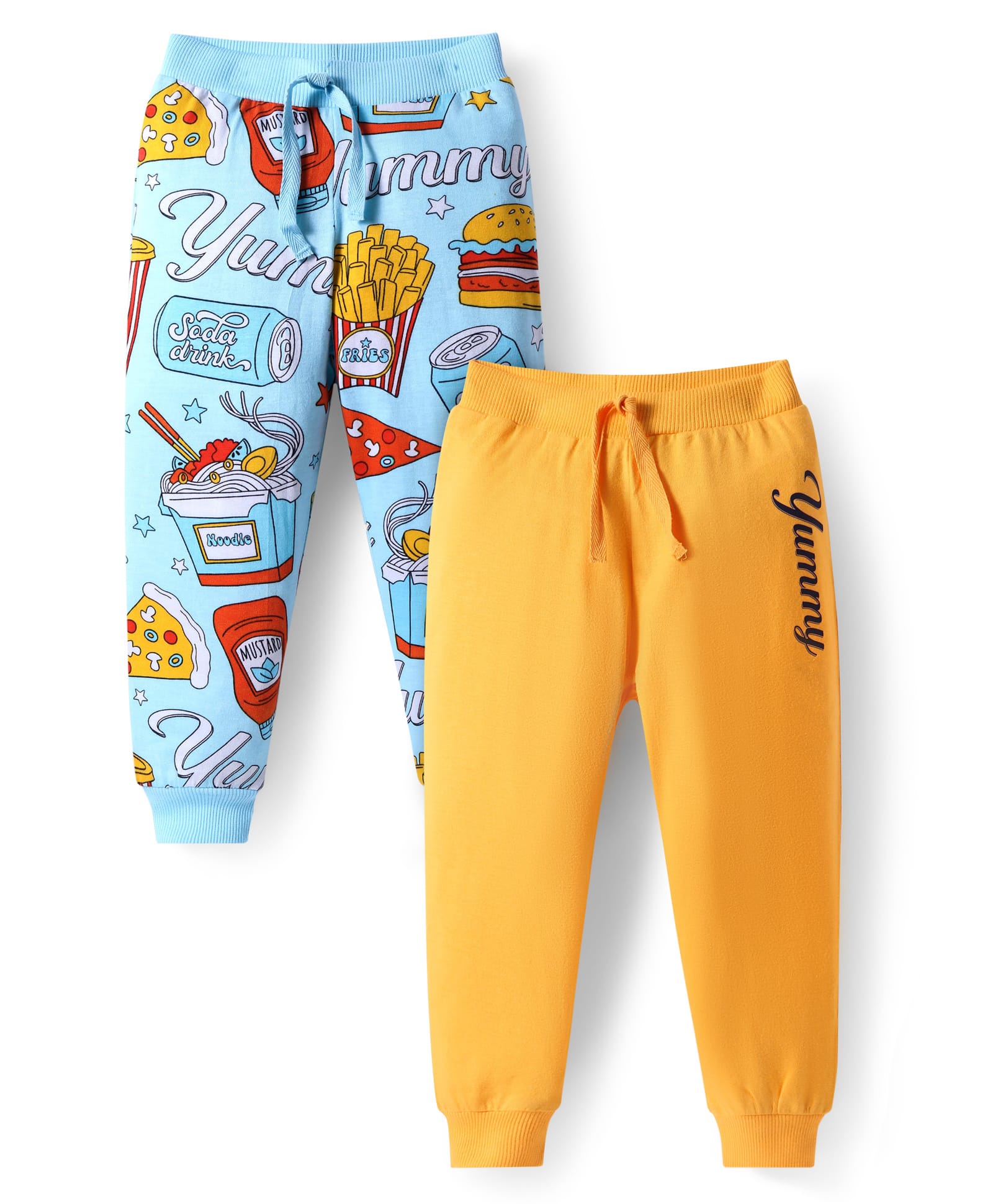 Babyhug Single Jersey Knit Full Length Lounge Pants with Yummy Print Pack of 2 - Yellow & Light Blue-picture-22