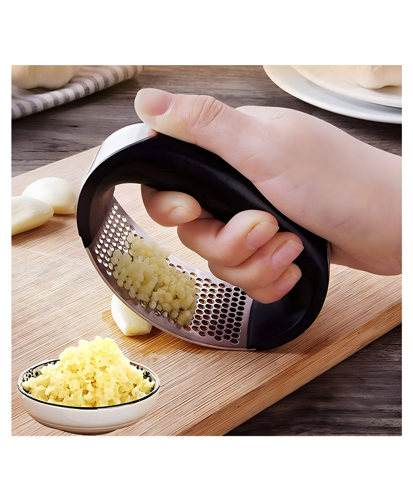 COZY VIBES Garlic Press Garlic Crusher,Stainless Steel Kitchen Garlic Presser Garlic Crusher Stainless Steel Garlic Chopper Dishwasher Safe - PACK OF 1 - COLOR MAY VARY-image-4