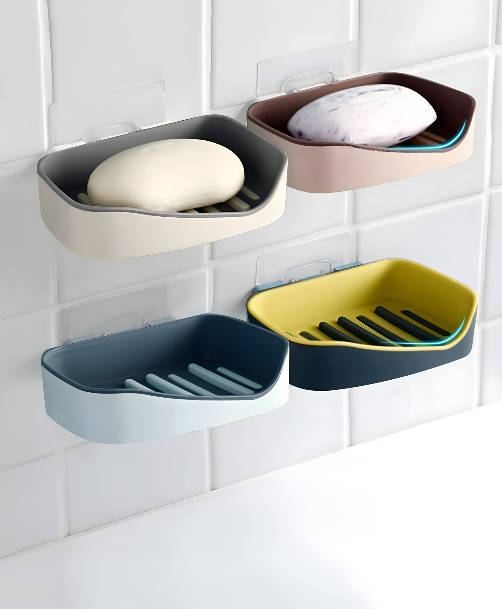 COZY VIBES Self Adhesive Wall Mounted Soap Holder for Bathroom | Self Draining Slanting Design Wall Soap Dish - PACK OF 1 - COLOR MAY VARY-image-2