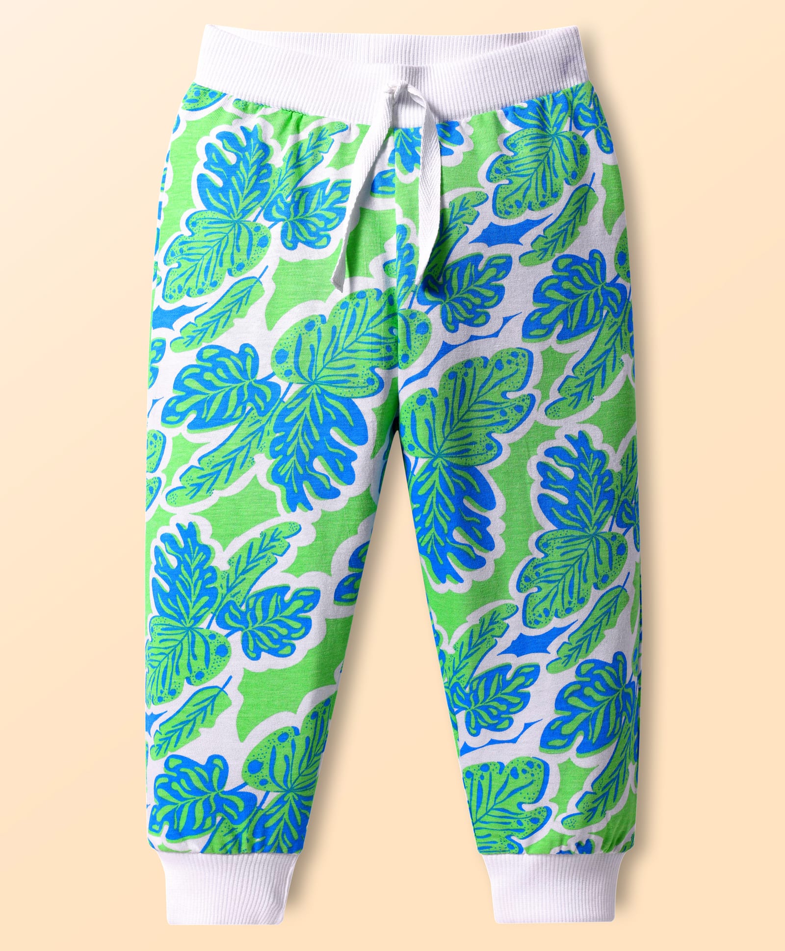 Babyhug Single Jersey Knit Full Length Lounge Pant With Leaf Print - Green & Blue-picture-11