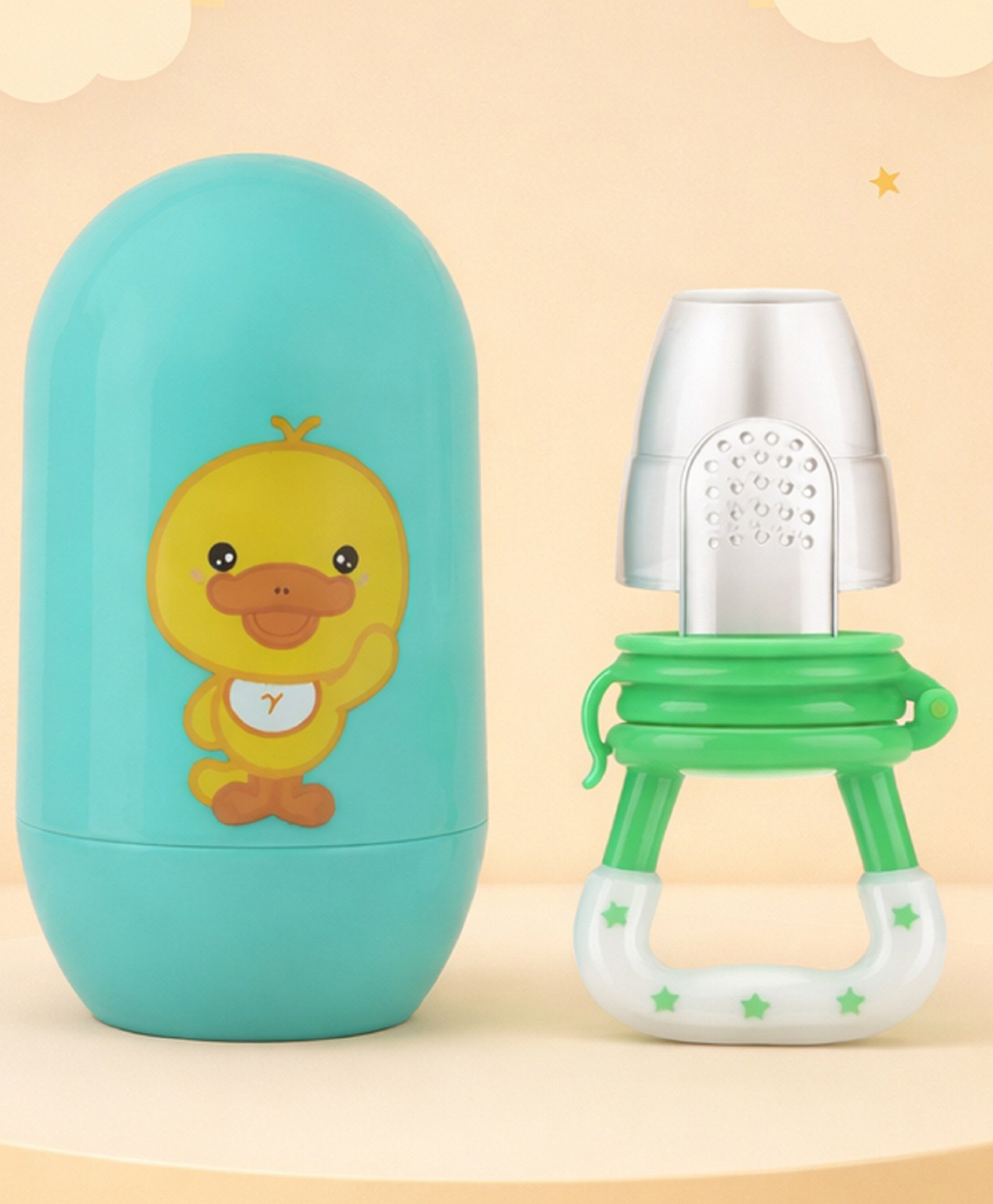 The Cheeky Kidzz Baby Manicure Pedicure Grooming Nail Egg Kit 4 In 1 With Fresh Fruit Feeder Nibbler Teether(GREEN STAR)-image-27