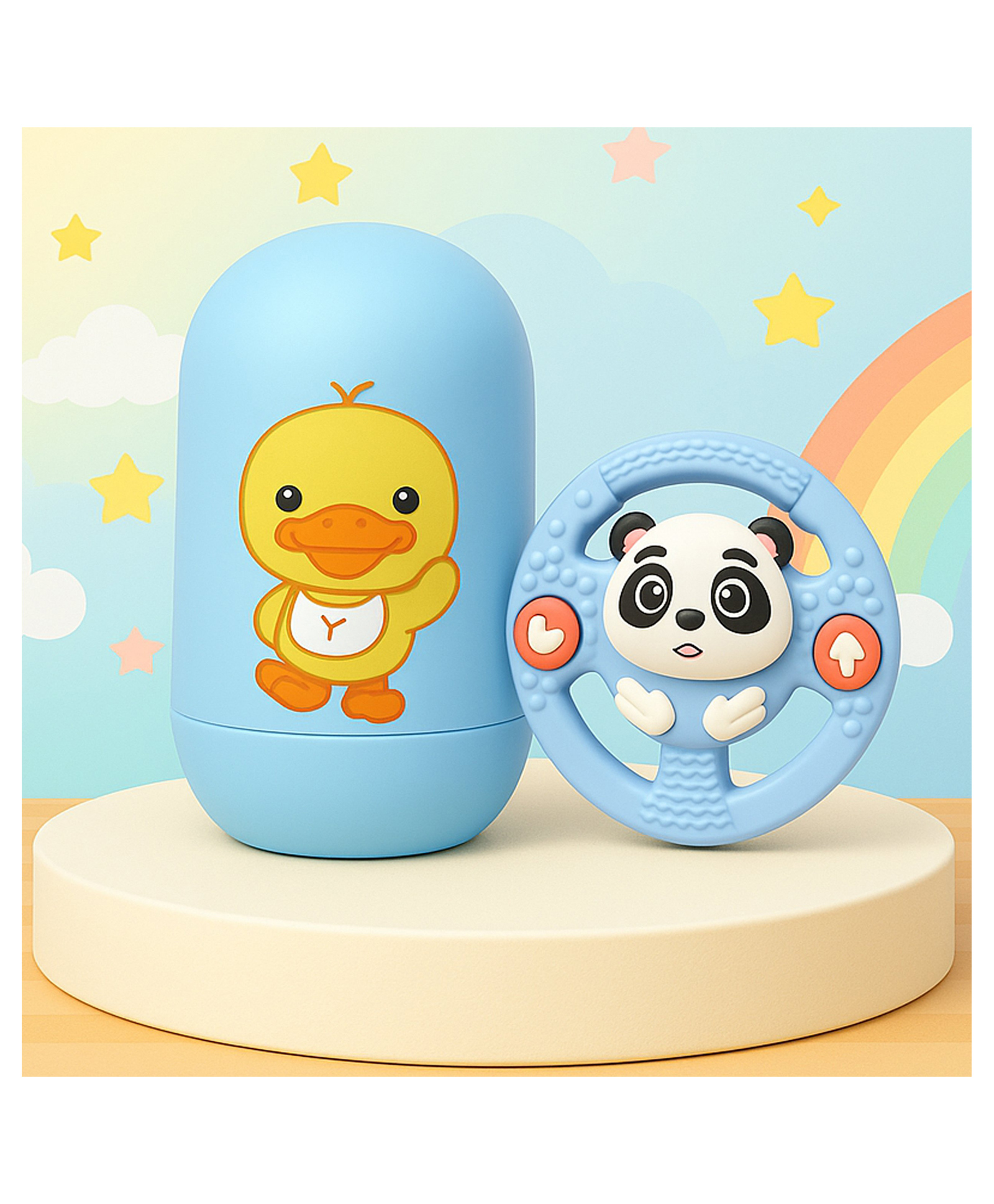 The Cheeky Kidzz Baby 4 In 1 Manicure Grooming Nail Egg Kit With Soft Silicone Wheel Teething Toy BPA Free (Blue)-image-19