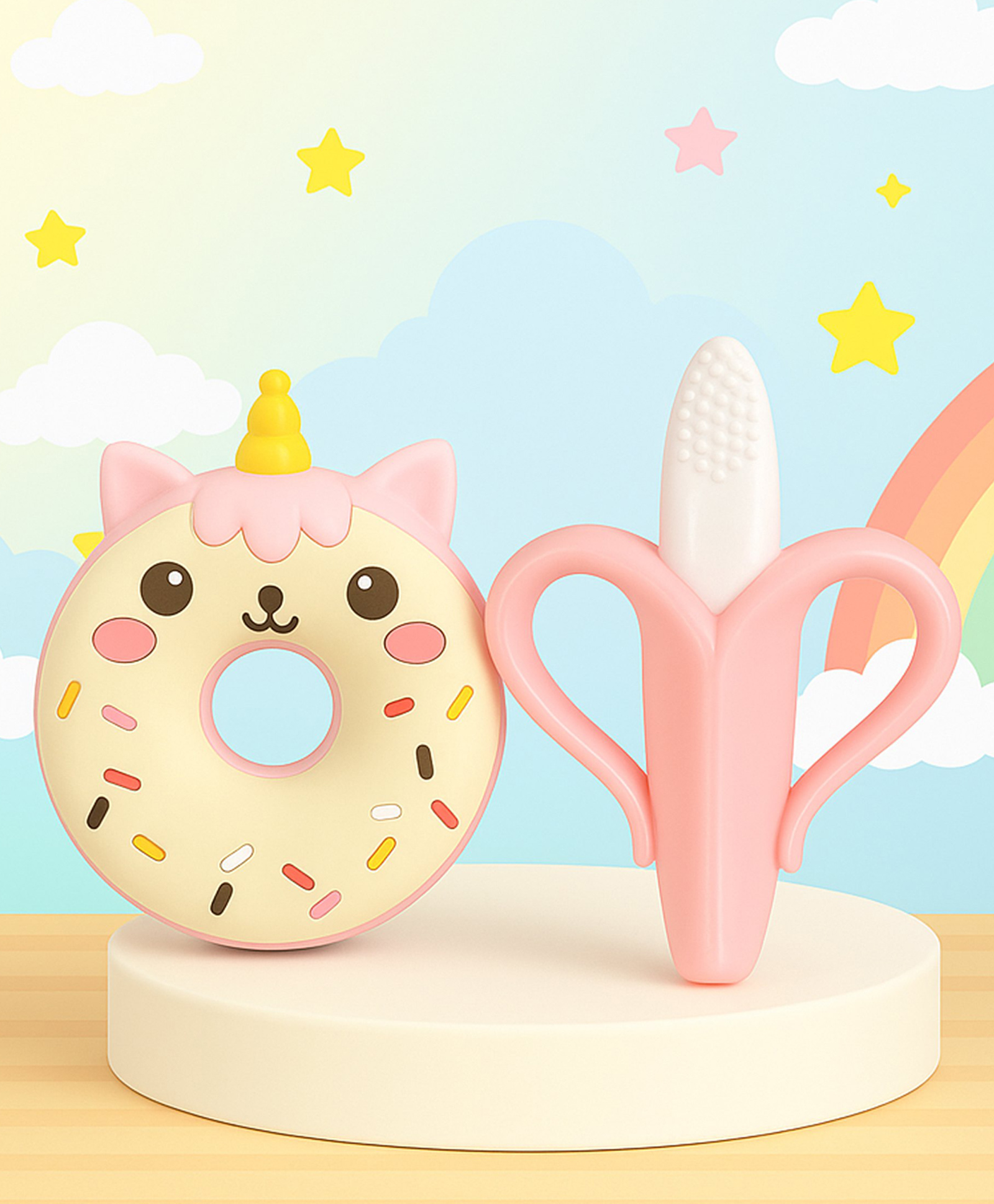 The Cheeky Kidzz Baby Soft Bristles Silicone Banana Toothbrush With Unicorn Shape Teether Teething BPA Free (PINK)-image-40