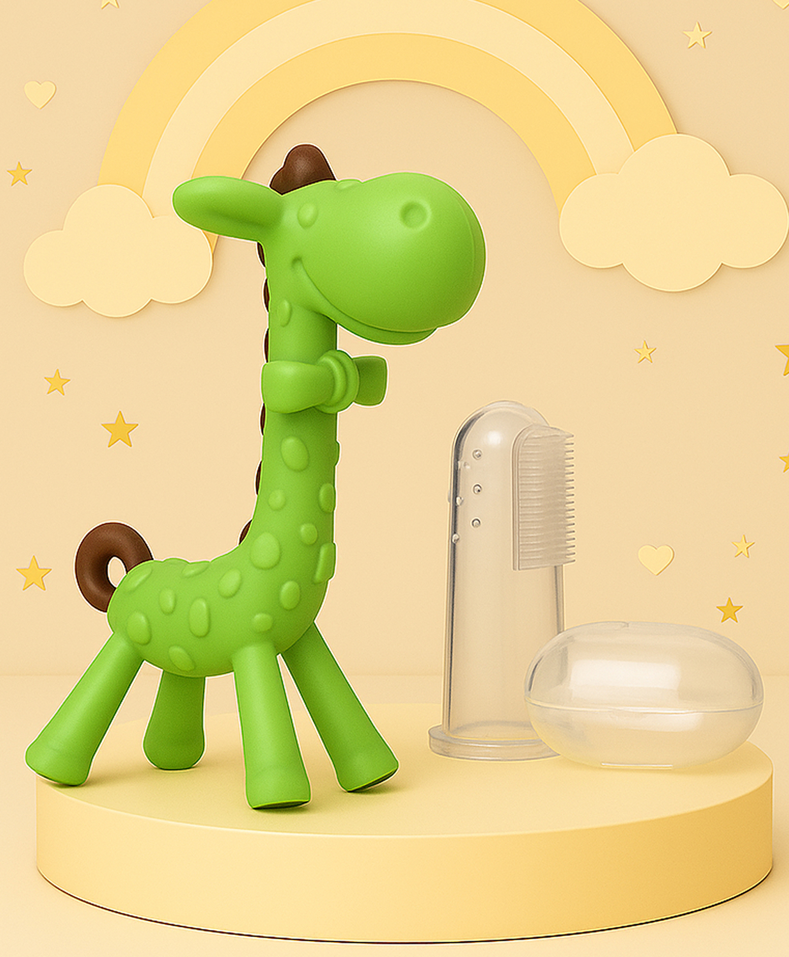 The Cheeky Kidzz Baby Soft Silicone Bristles Finger Toothbrush With Giraffe Shape Teether Teething BPA Free (GREEN)-image-18