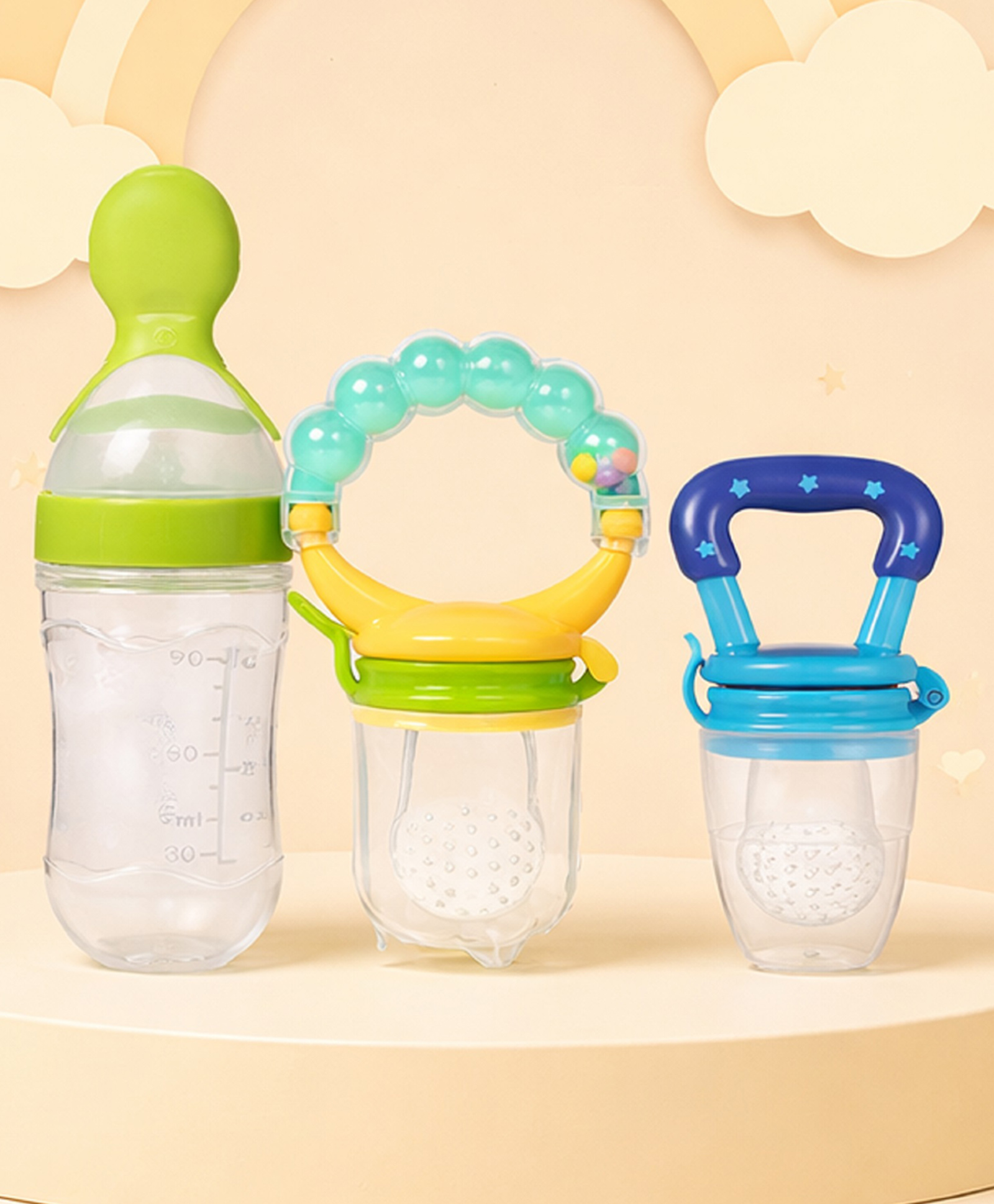 The Cheeky Kidzz Baby 2 Fruit Food Vegetable Nibblers Soother Teether With 1 Squeeze Silicone Spoon Feeder (GREEN)-picture-17