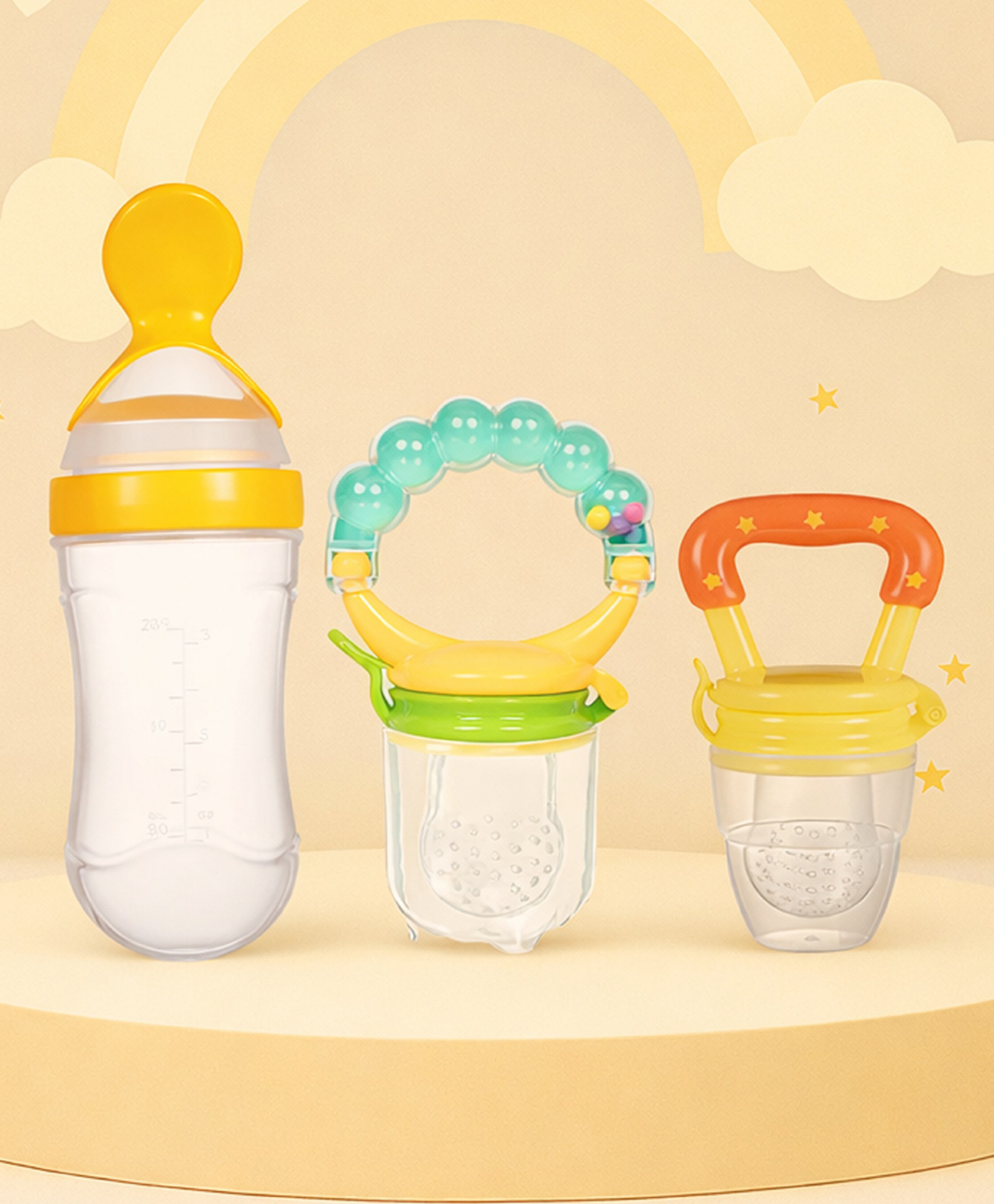 The Cheeky Kidzz Baby 2 Fruit Food Vegetable Nibblers Soother Teether With 1 Squeeze Silicone Spoon Feeder (YELLOW)-picture-20