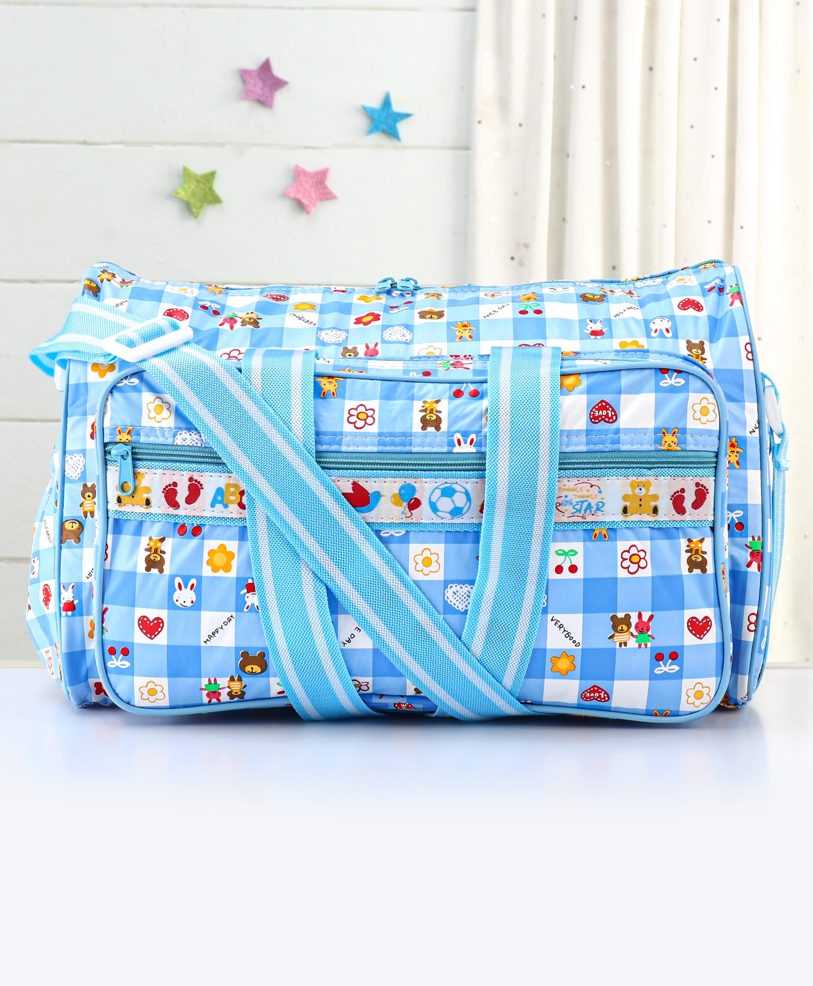 fab n funky PVC Diaper Bag Multiutility Happy Day Square print With PVC Fabric - Blue-picture-14