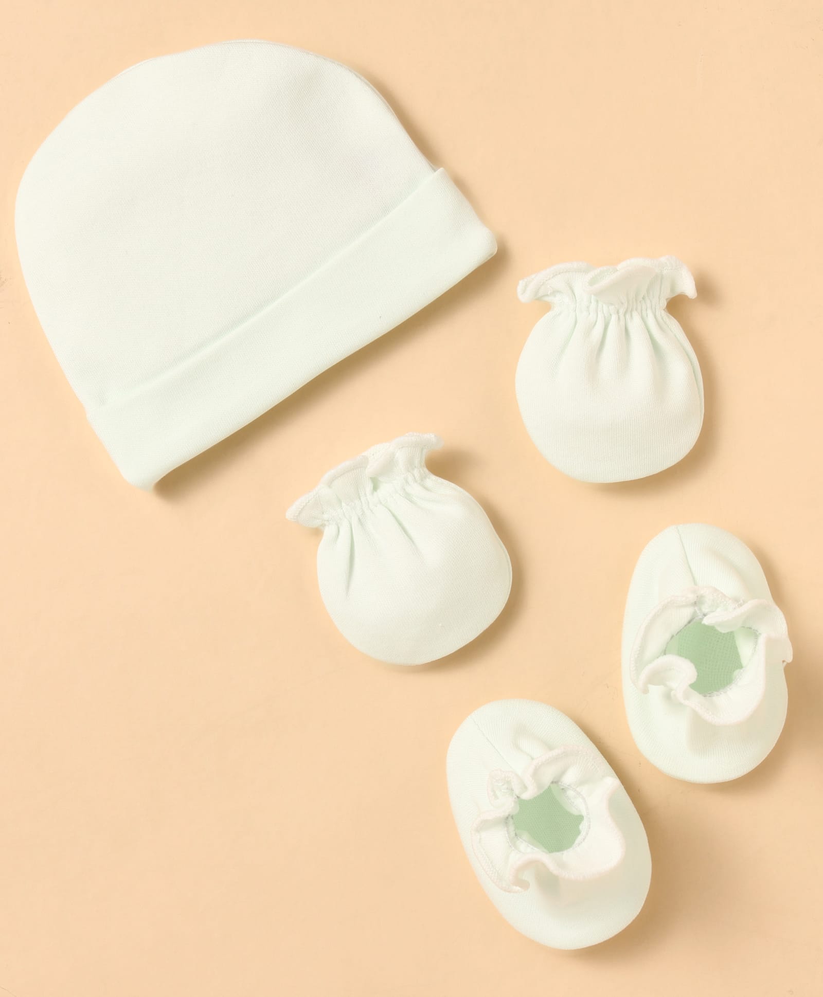 Ben Benny Interlock Knit Solid Colour Cap Mittens & Booties Set Light Green - Diameter 9.5 cm-picture-38