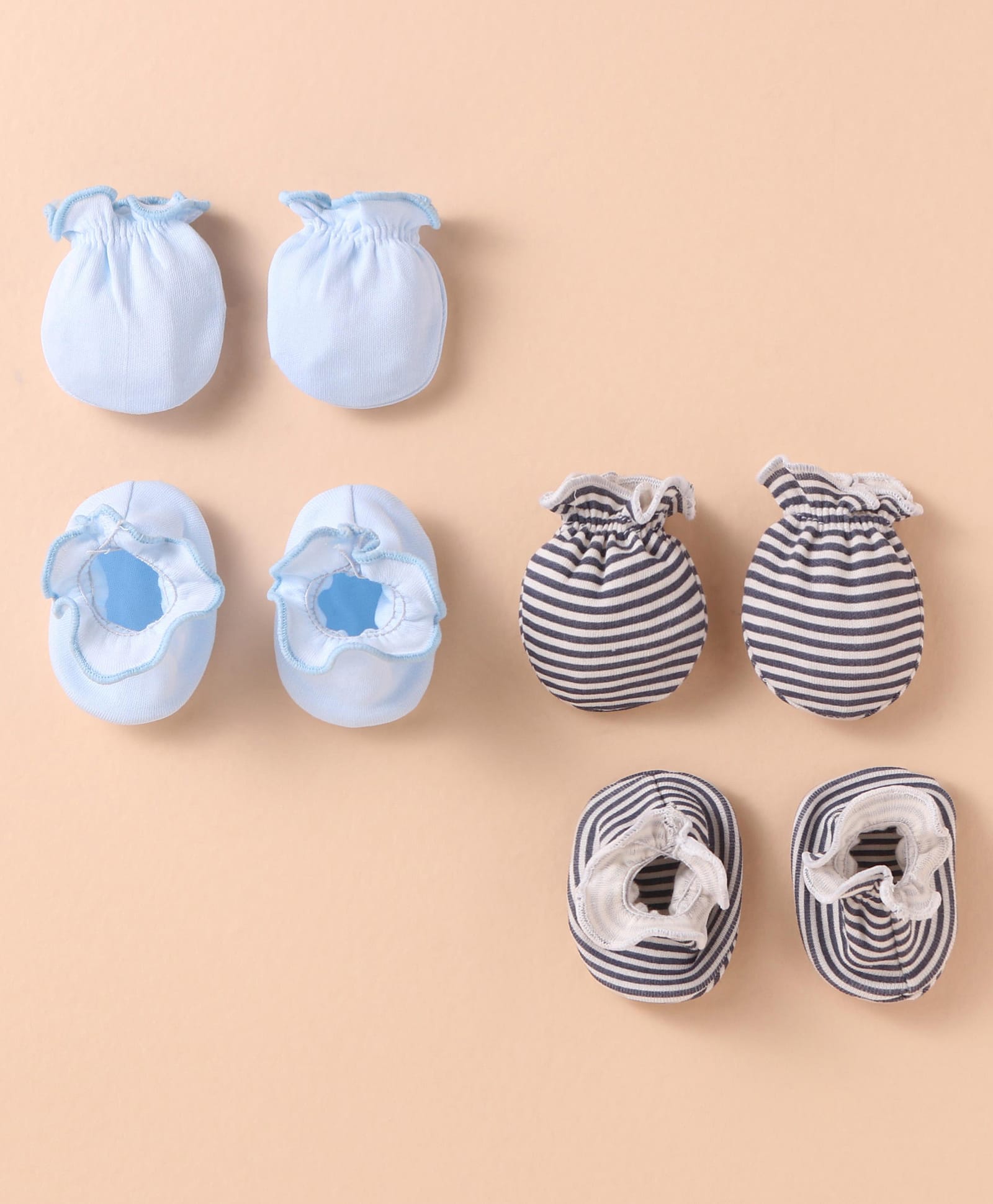 Ben Benny Interlock Knit Mittens & Booties Set with Stripes Pack of 2 - White & Light Blue-image-18