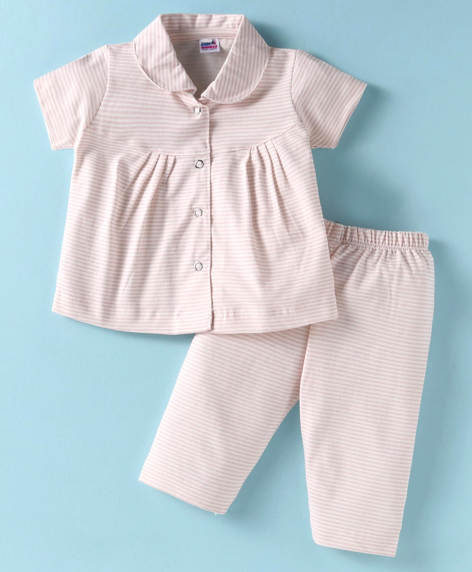 Ben Benny Single Jersey Knit Half Sleeves Night Suit With Stripes - Pink-image-22