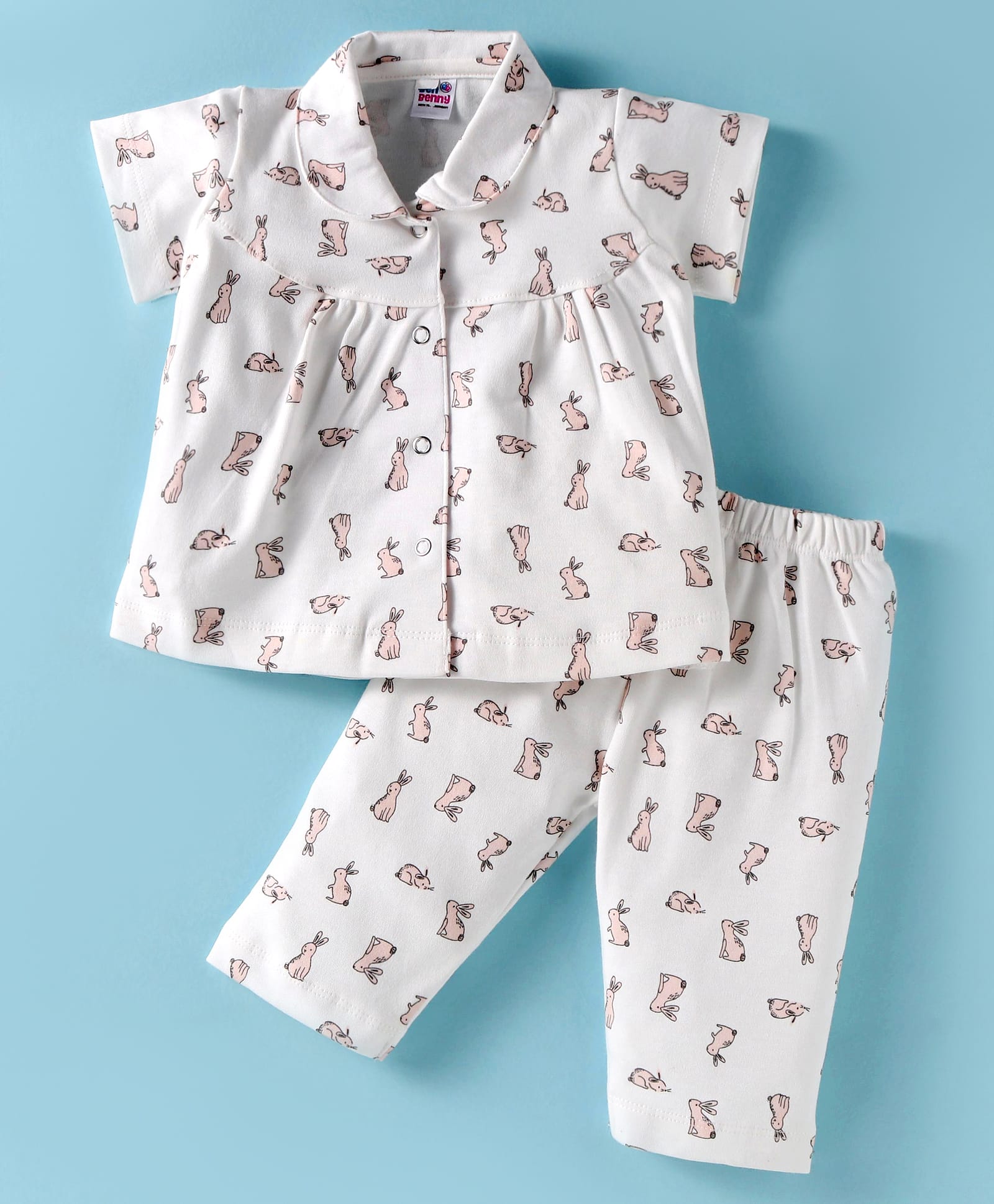 Ben Benny Single Jersey Knit Half Sleeves Night Suit With Animal Print - White-image-25