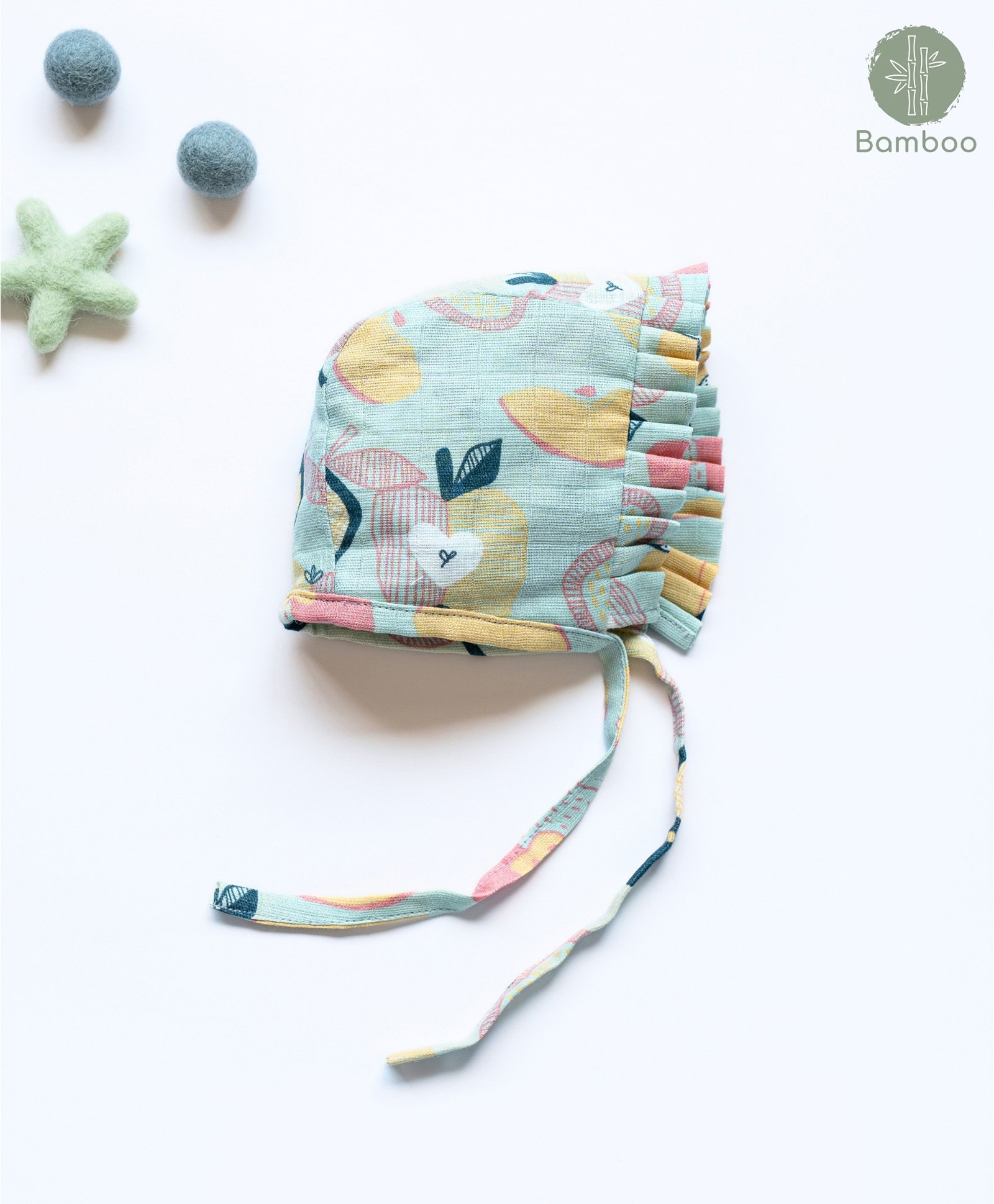 Cocoon Care Bamboo Cotton Muslin Fruits Printed Cap - Sea Green-image-12