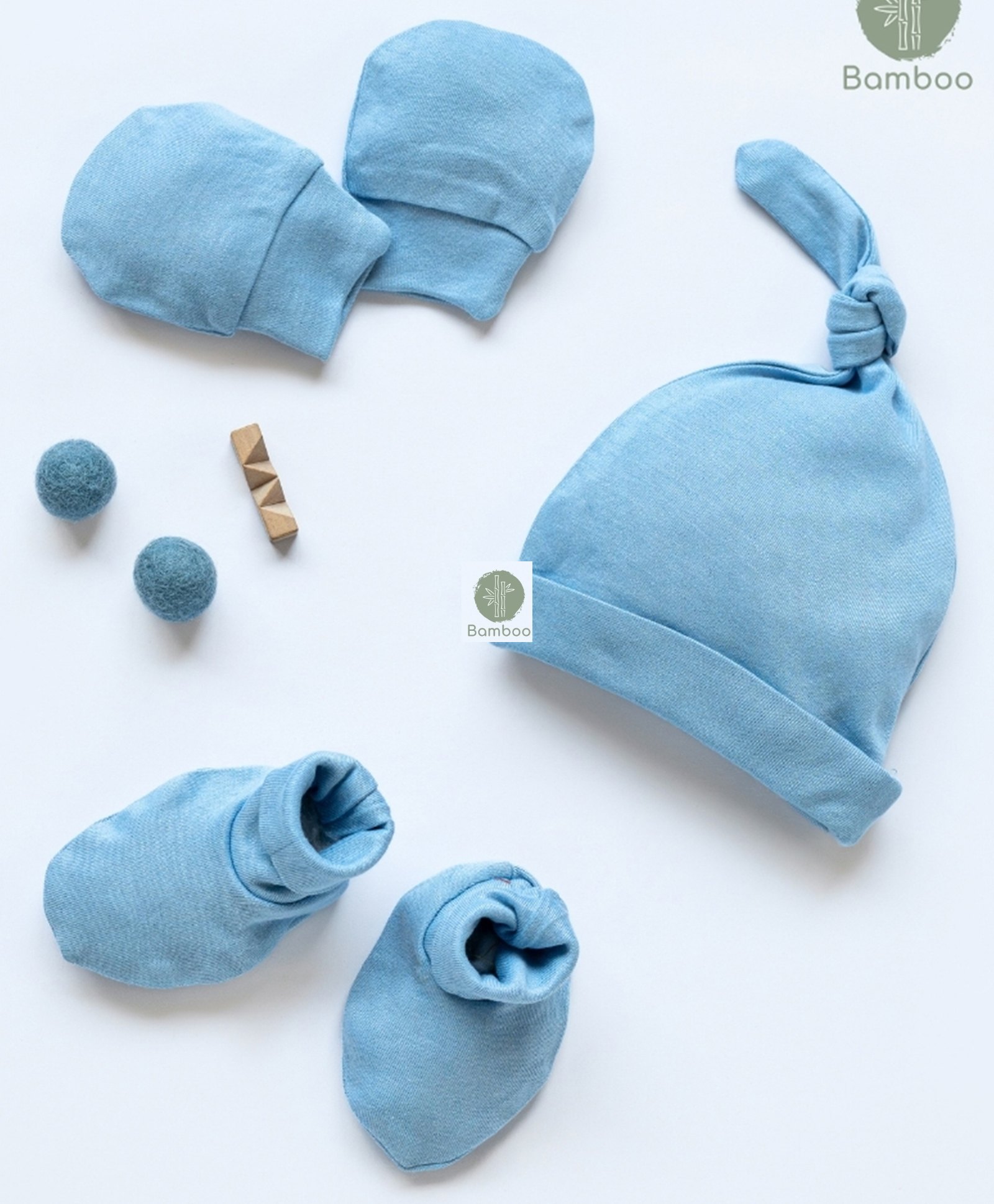 Cocoon Care Bamboo Cotton Solid Cap With Coordinating Mittens & Socks Set- Cerulean Blue-image-6