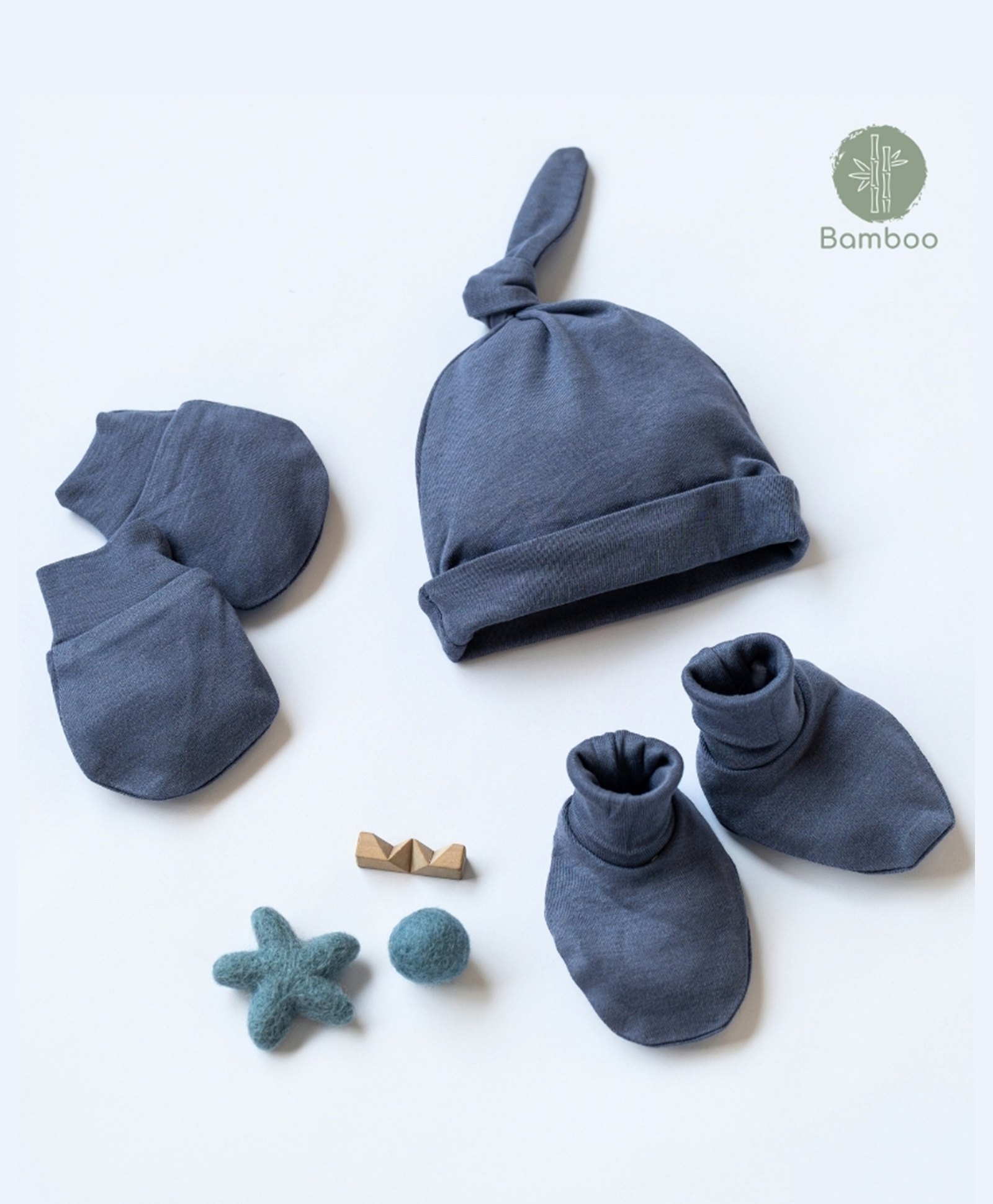 Cocoon Care Bamboo Cotton Solid Cap With Coordinating Mittens & Socks Set - Granite Blue-picture-24
