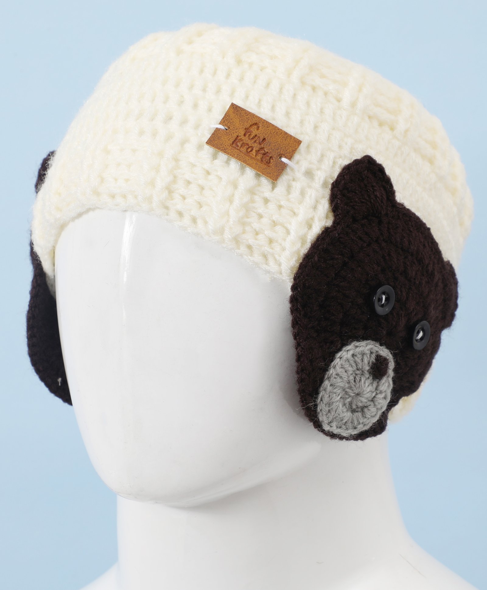 Funkrafts Wollen Bear Designed Handmade Ear Muffs - Off White & Brown-picture-14