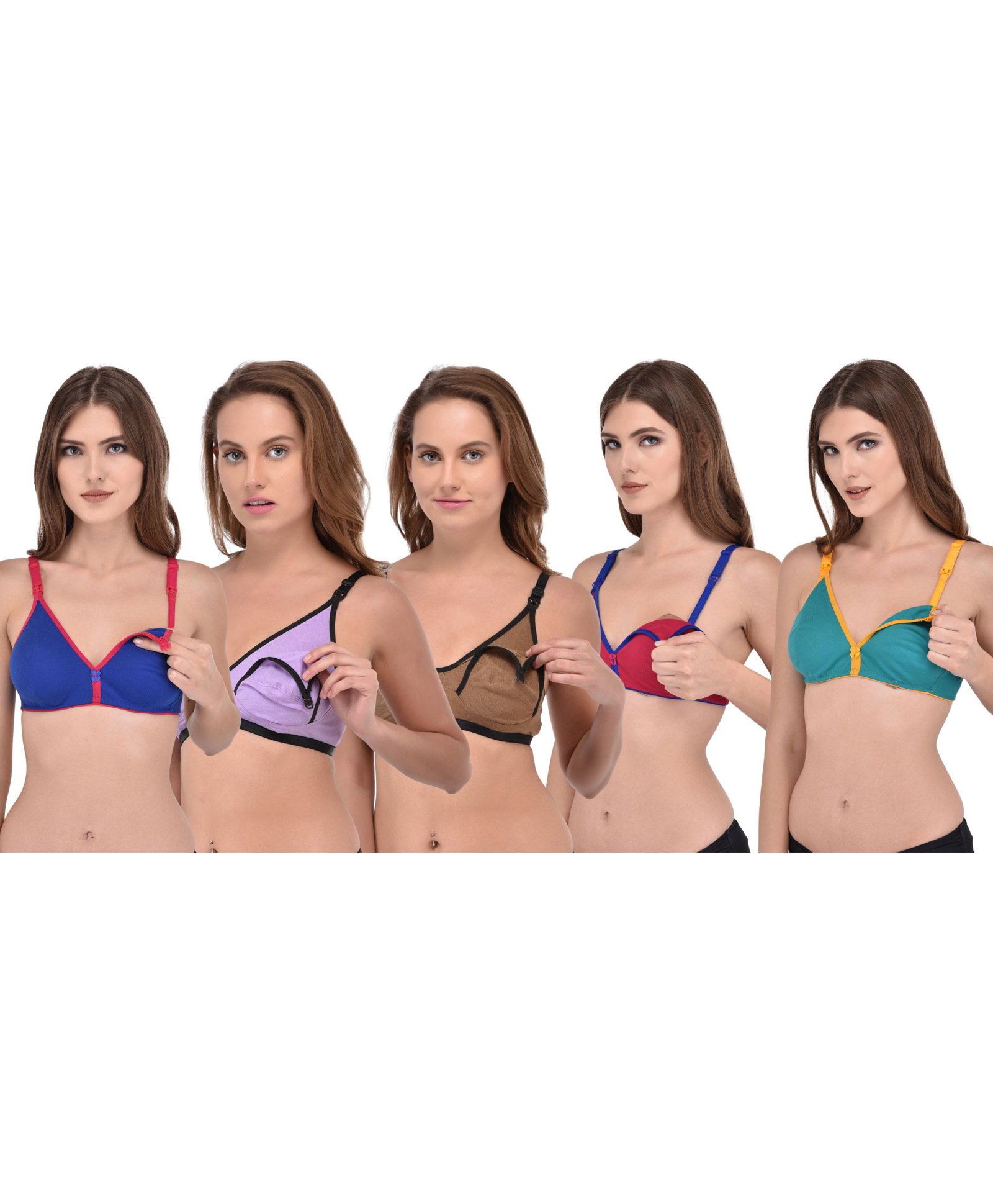 Fabme Pack Of 5 Sleeveless Solid Wire Free Nursing Bras - Multi Colour-picture-21