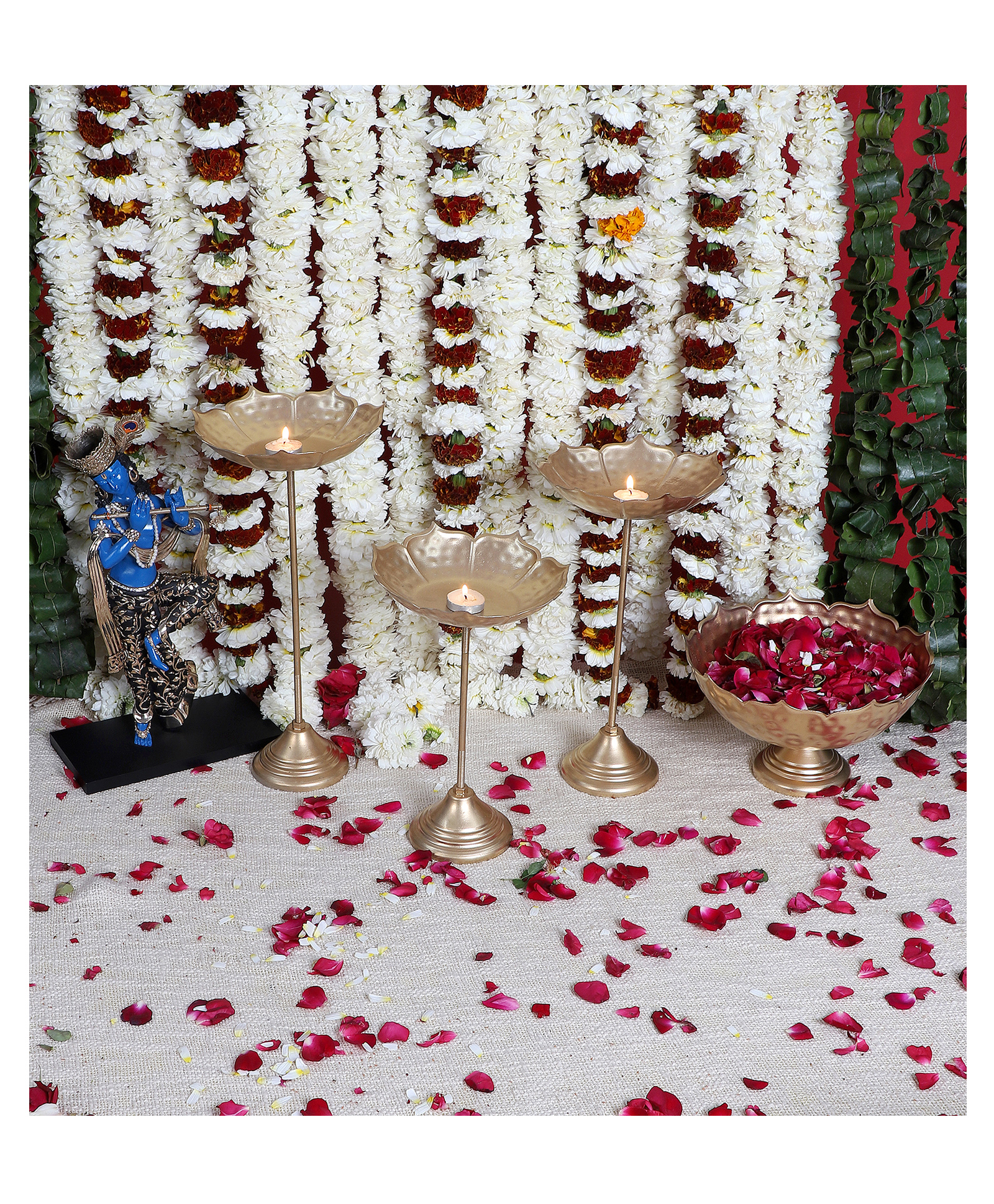 Amaya Decors Gold Metal Detachbale Suflower Urli with Stand Set of 3-picture-19