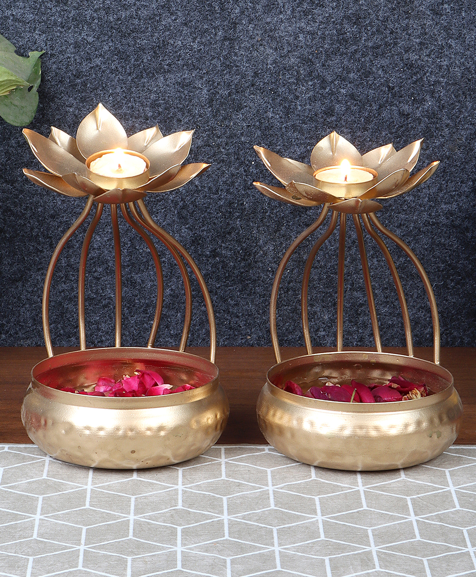 Amaya Decors Gold Urli Bowl with Flower Set of 2-picture-27