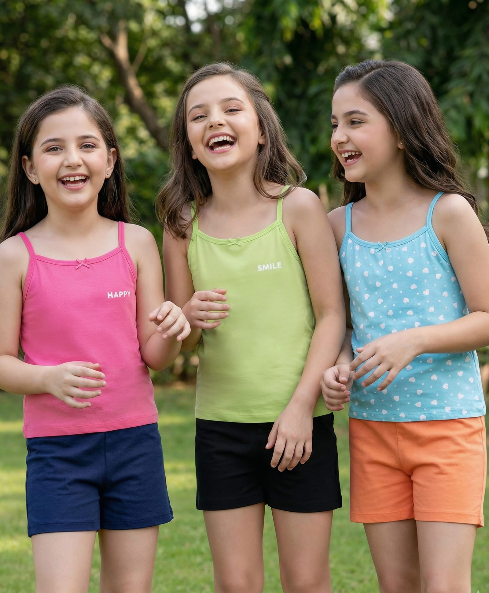Pine Kids Cotton Knit Singlet Sleeves Slips with Hearts Print Pack of 3 (Colour May Vary)-image-23