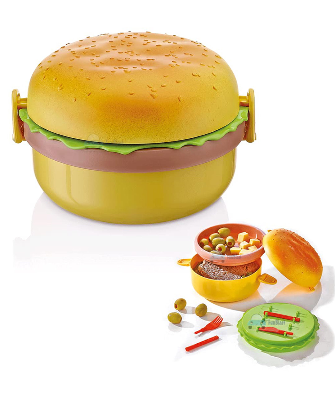 FunBlast Burger Shape Lunch Box with Spoon and ForkPack of 1 Multicolor-picture-39