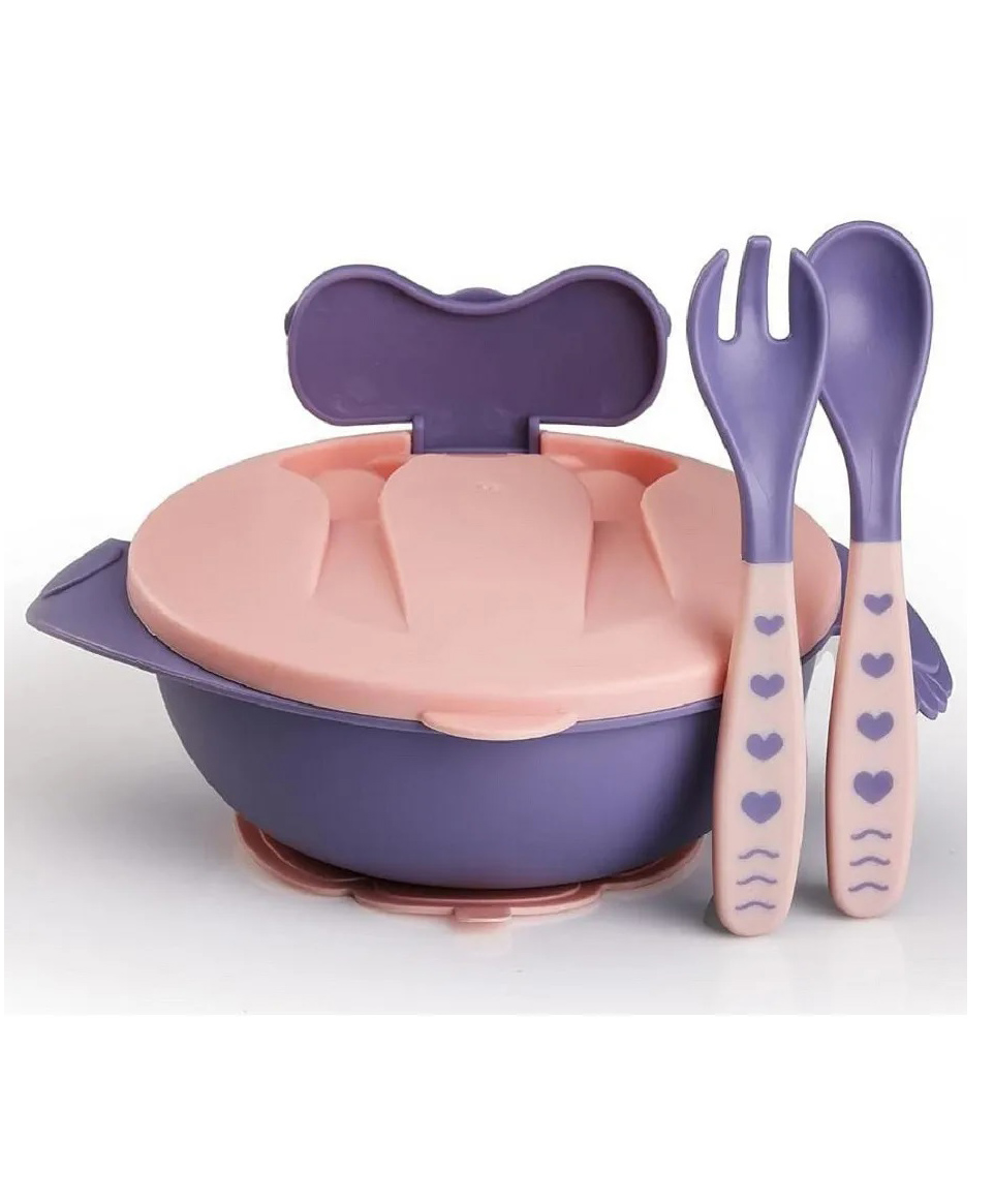 COMERCIO Baby Feeding Bowl with Lid, Spoon & Fork Set, for Feeding & Weaning, Feeding Practice Bowl - Color May Vary-image-43
