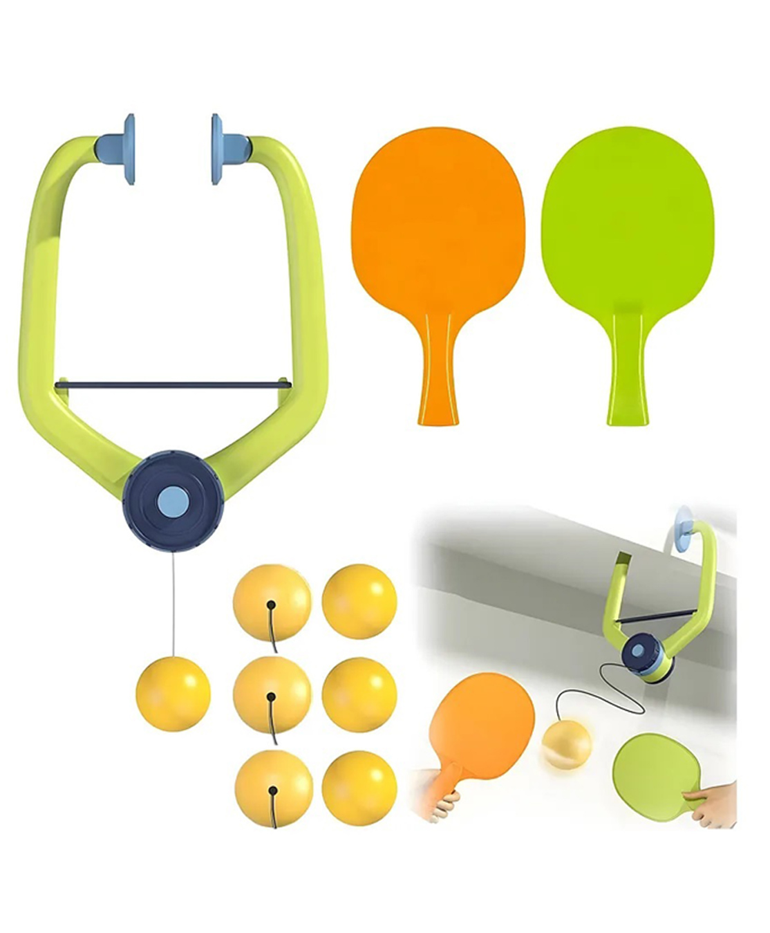 Comercio Indoor Hanging Table Tennis Parent Child Interaction Toy for Door Frame Kids Hanging Balls Exerciser Portable Ping Pong Ball Set with Paddle, Indoor Games, Parent Child Interaction Toy - PACK OF 1 - COLOR MAY VARY-image-48